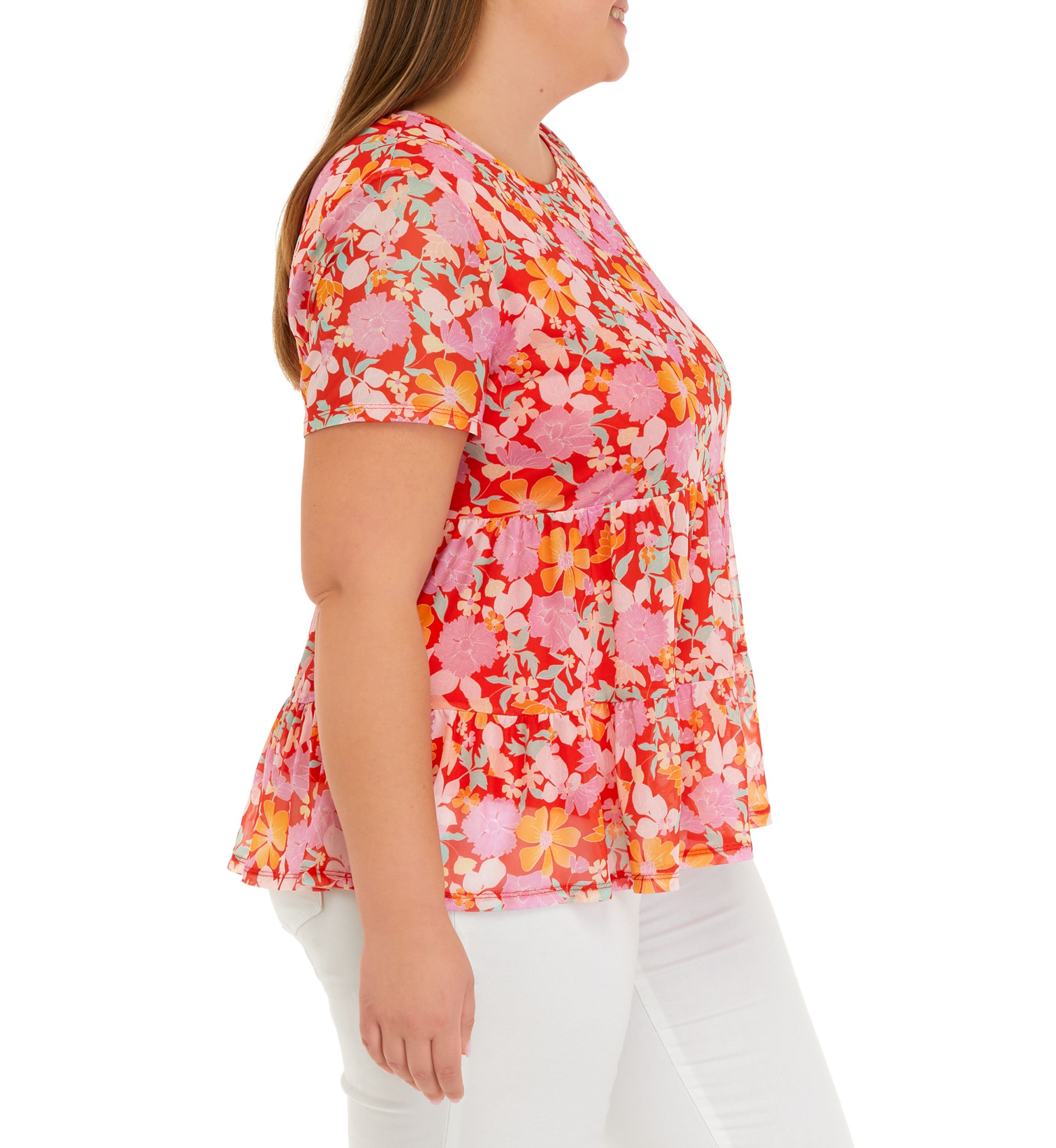 Plus Size Flutter Sleeve Floral Babydoll Shirt 