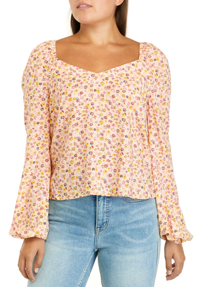 Juniors Long Sleeve Woven Top