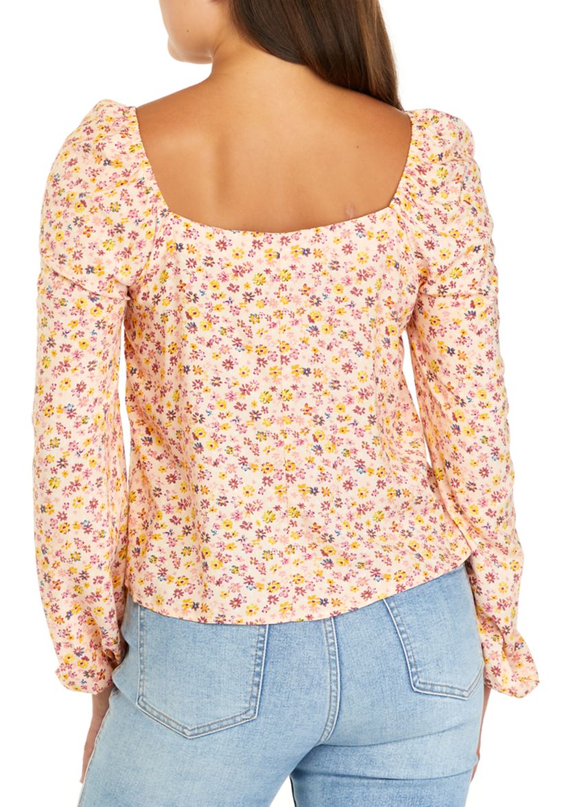 Juniors Long Sleeve Woven Top