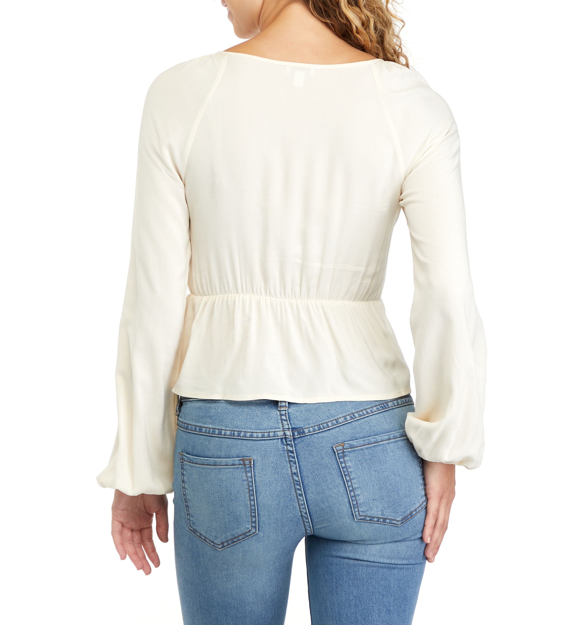 Juniors Long Sleeve Smocked Peplum Top