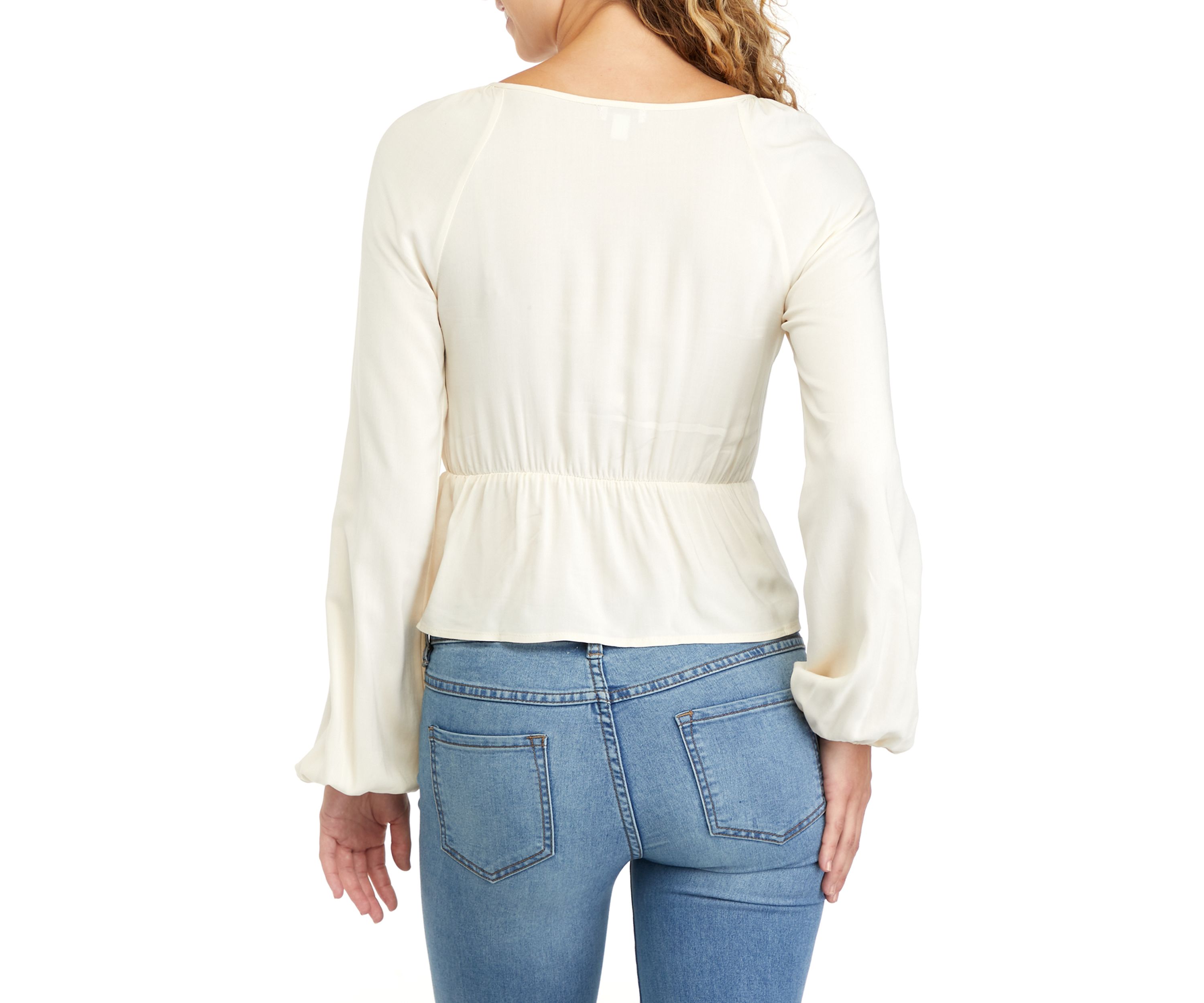 Juniors Long Sleeve Smocked Peplum Top