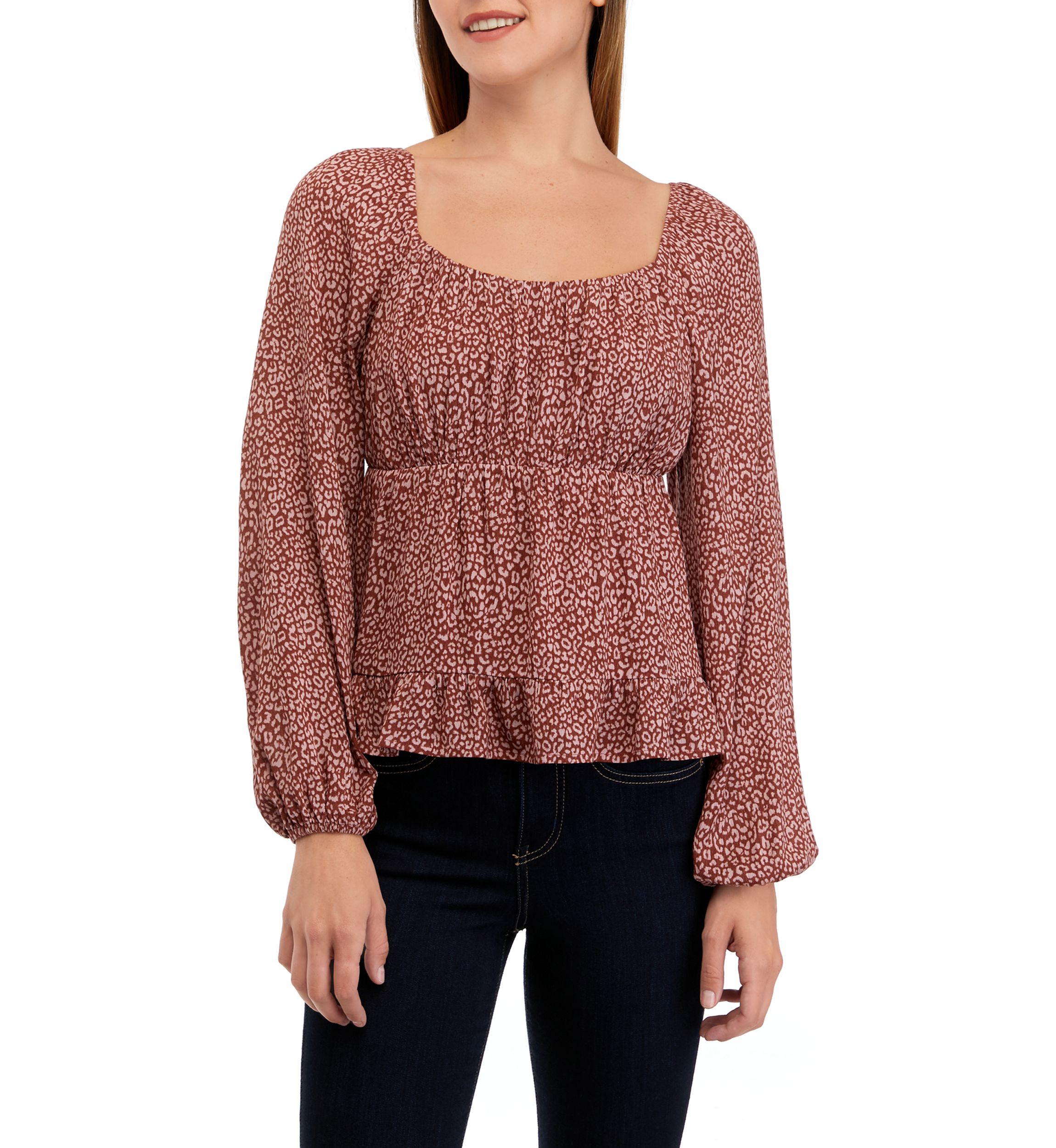 Juniors Long Sleeve Tiered Woven Top