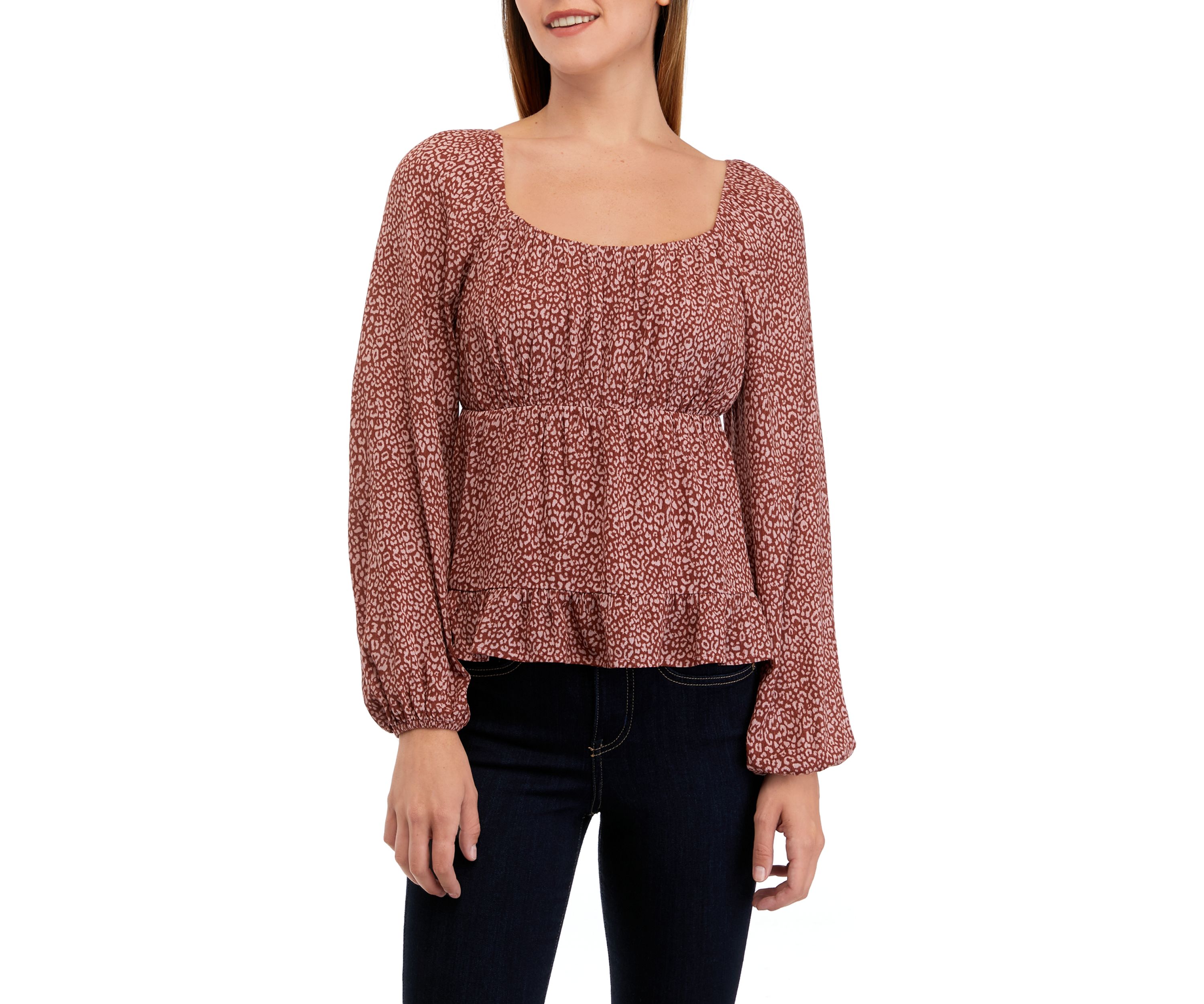 Juniors Long Sleeve Tiered Woven Top