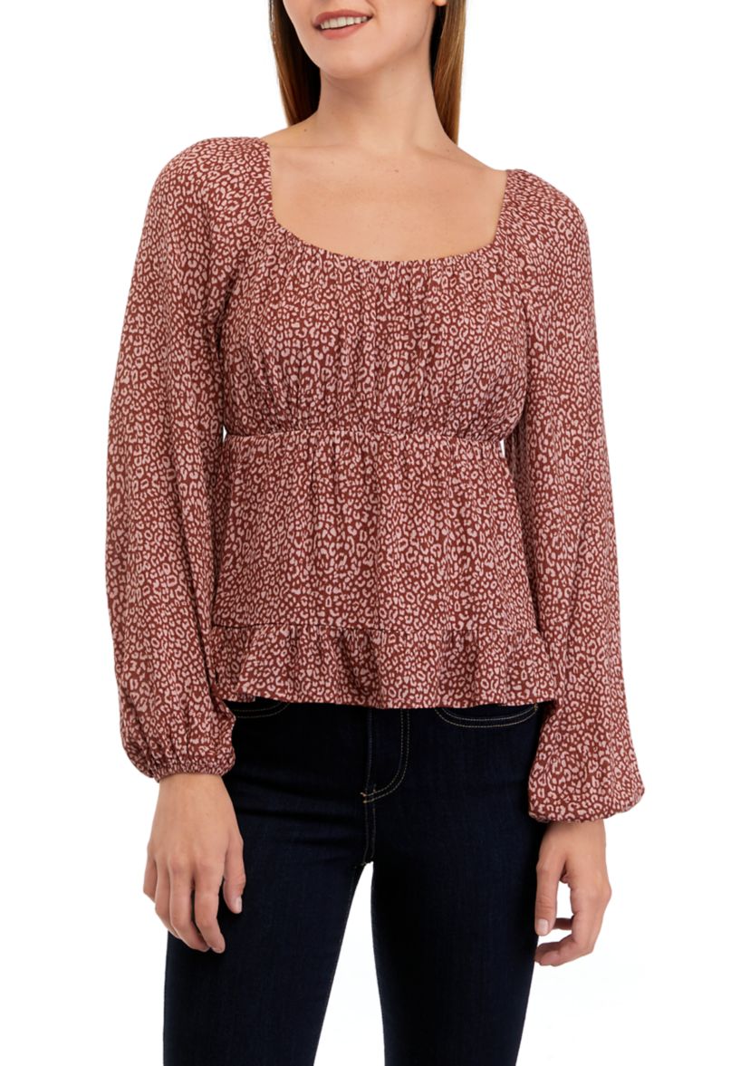 Juniors Long Sleeve Tiered Woven Top