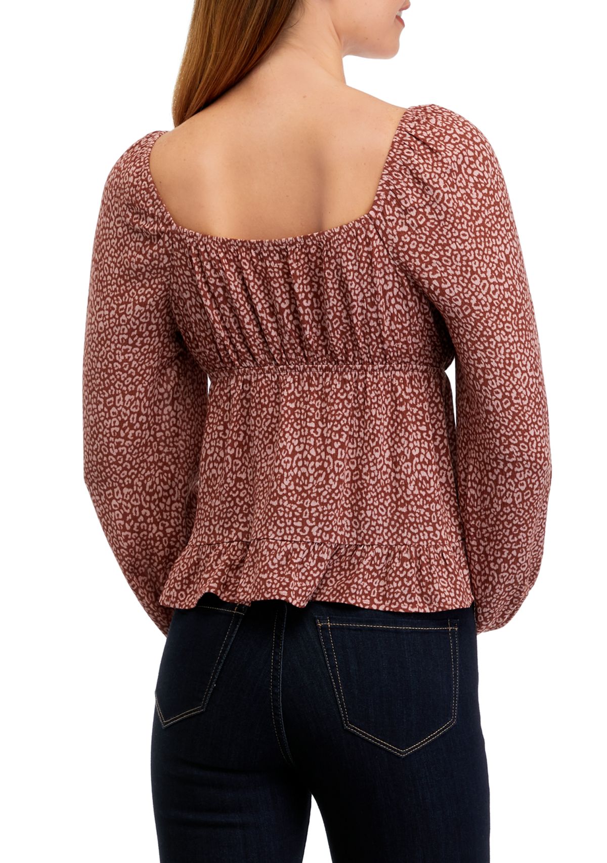Juniors Long Sleeve Tiered Woven Top