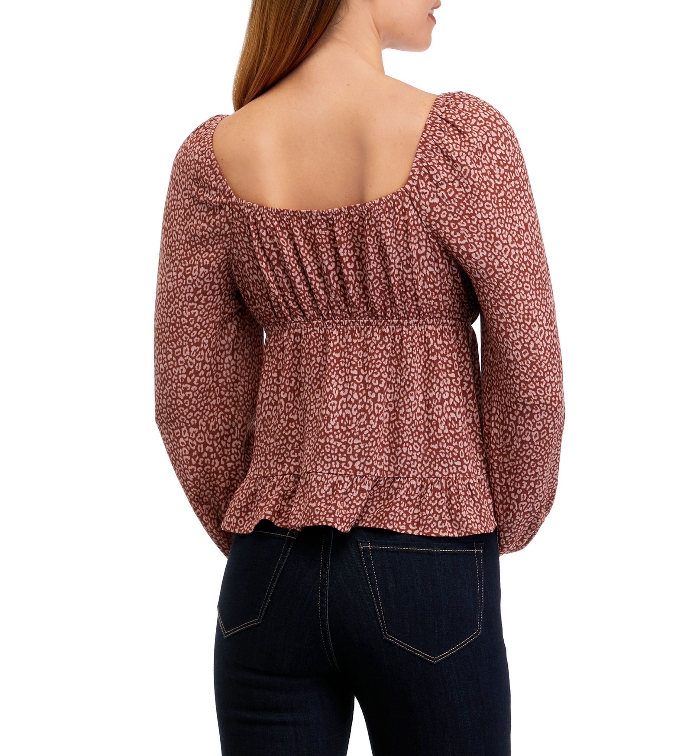 Juniors Long Sleeve Tiered Woven Top