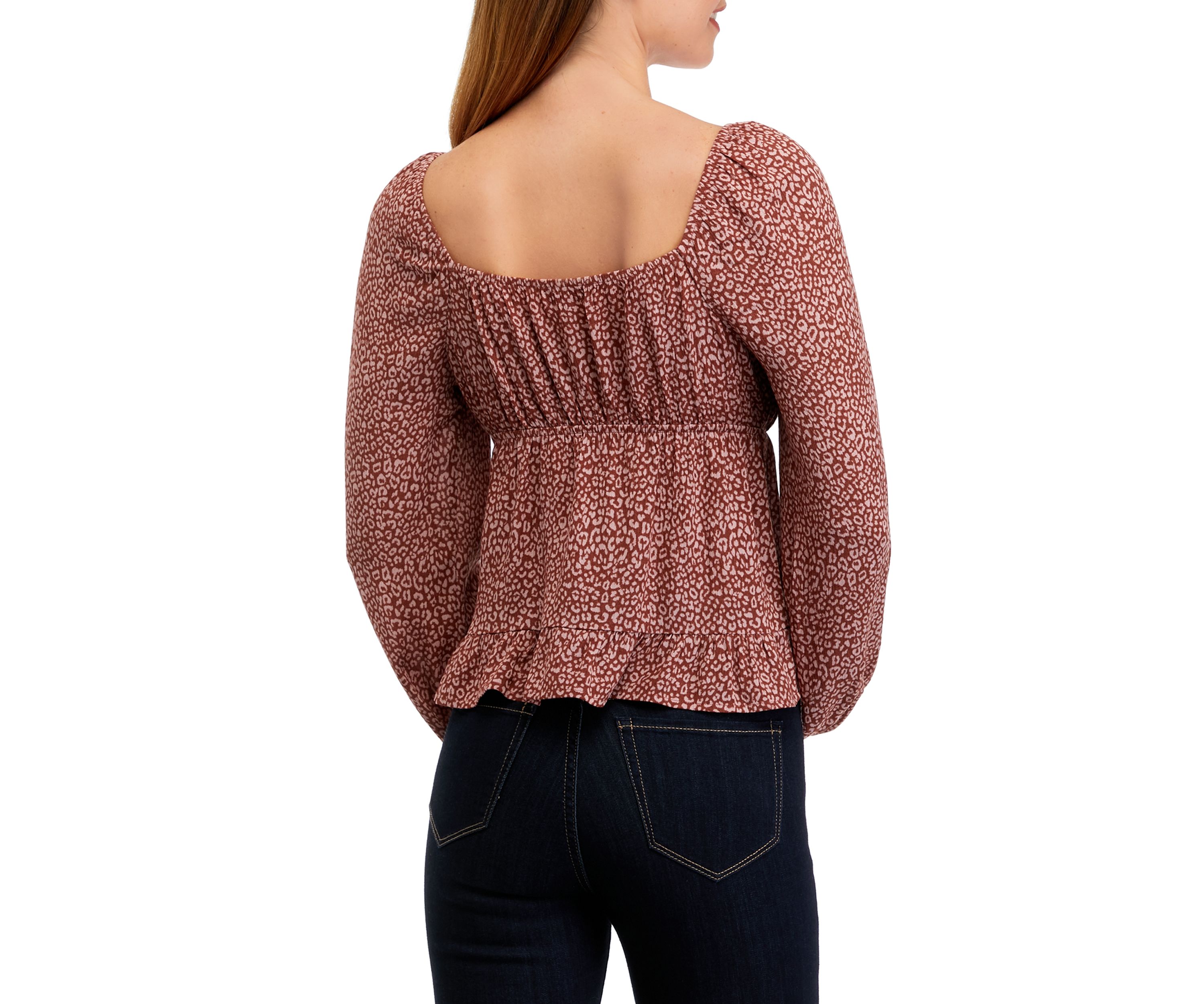 Juniors Long Sleeve Tiered Woven Top