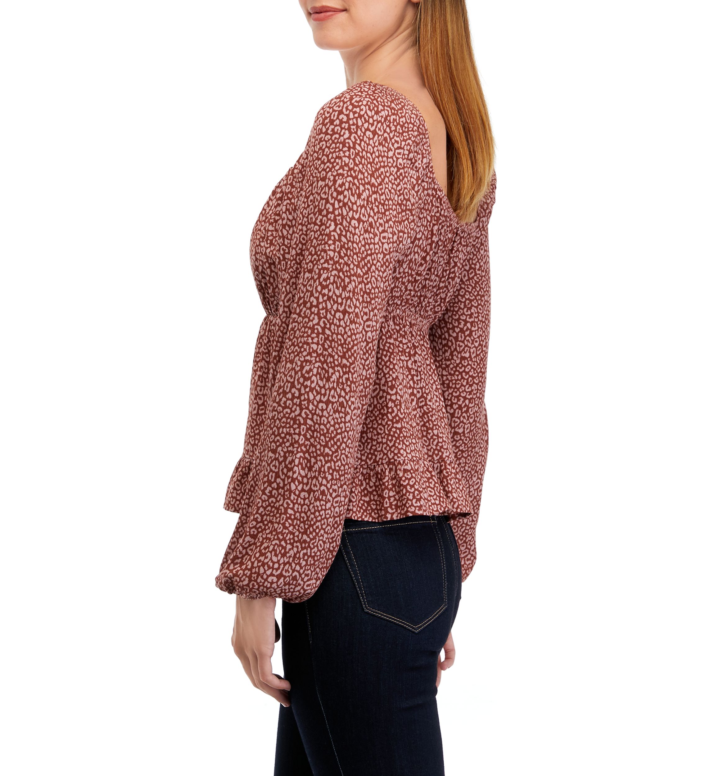 Juniors Long Sleeve Tiered Woven Top