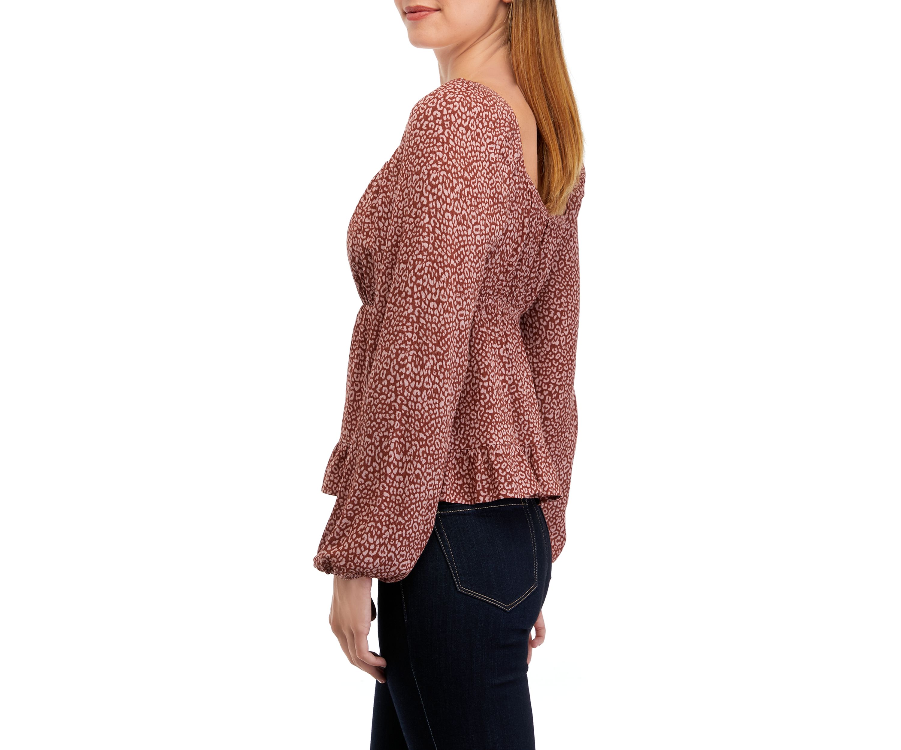 Juniors Long Sleeve Tiered Woven Top