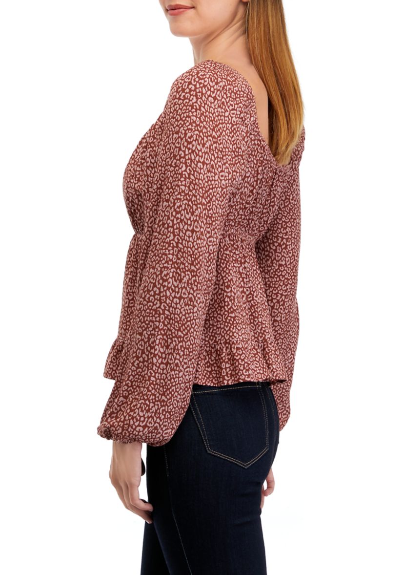 Juniors Long Sleeve Tiered Woven Top