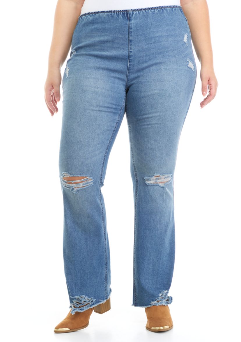 Plus Size High Rise Pull On Flare Jeans 