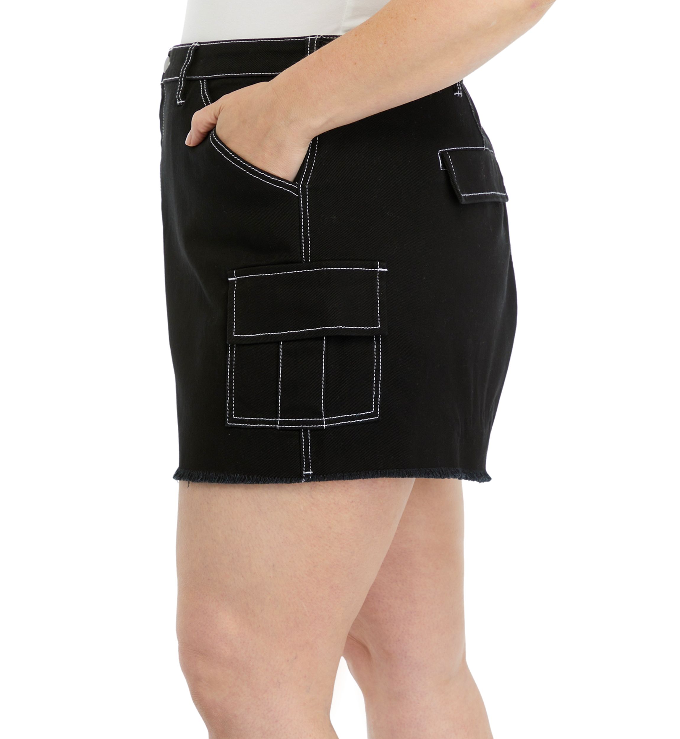 Plus Size 3" Cargo Shorts with Frayed Hem