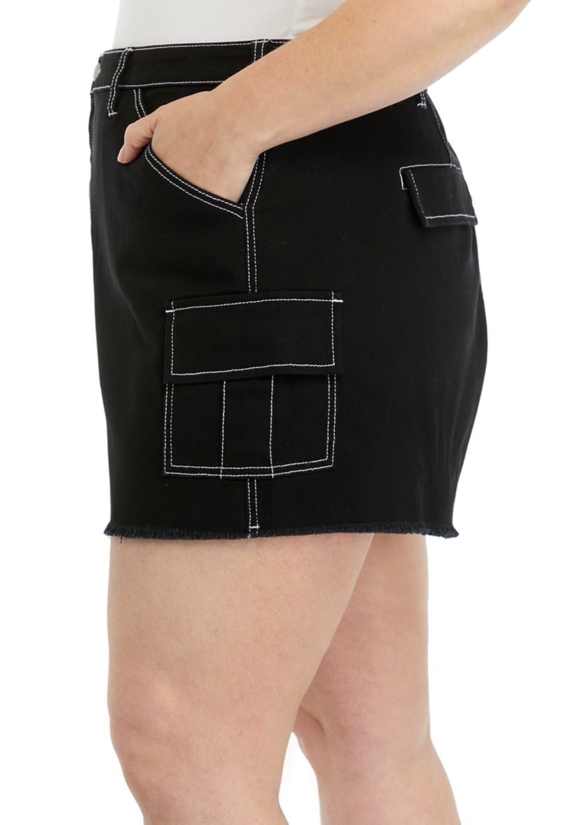 Plus Size 3" Cargo Shorts with Frayed Hem
