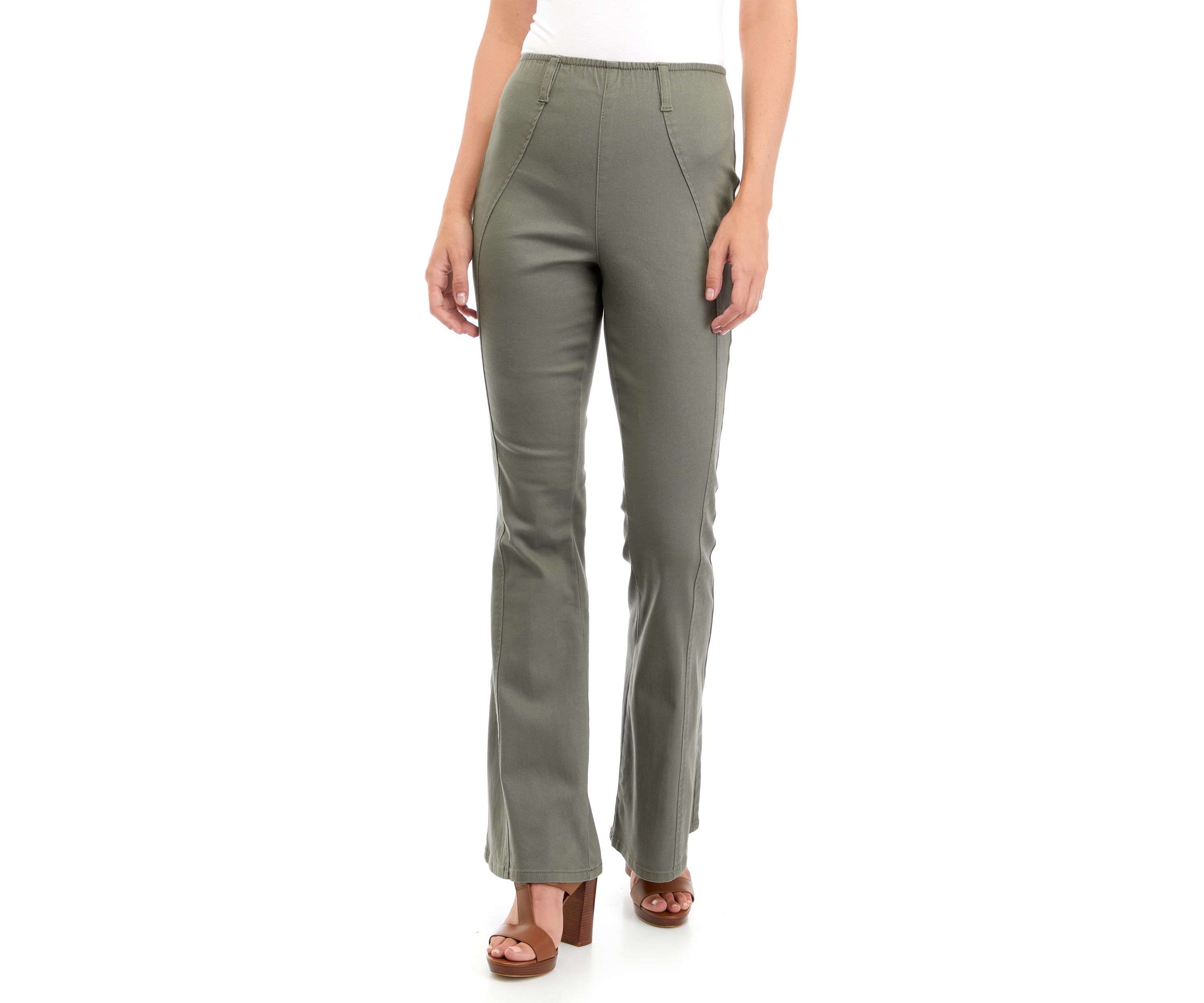 Juniors High Rise Pull On Seamed Flare Jeans