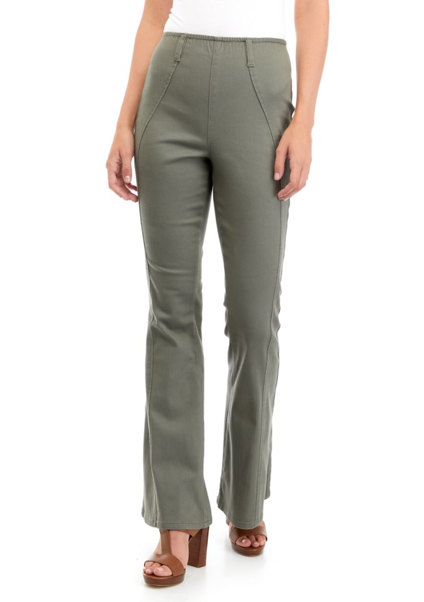 Juniors High Rise Pull On Seamed Flare Jeans