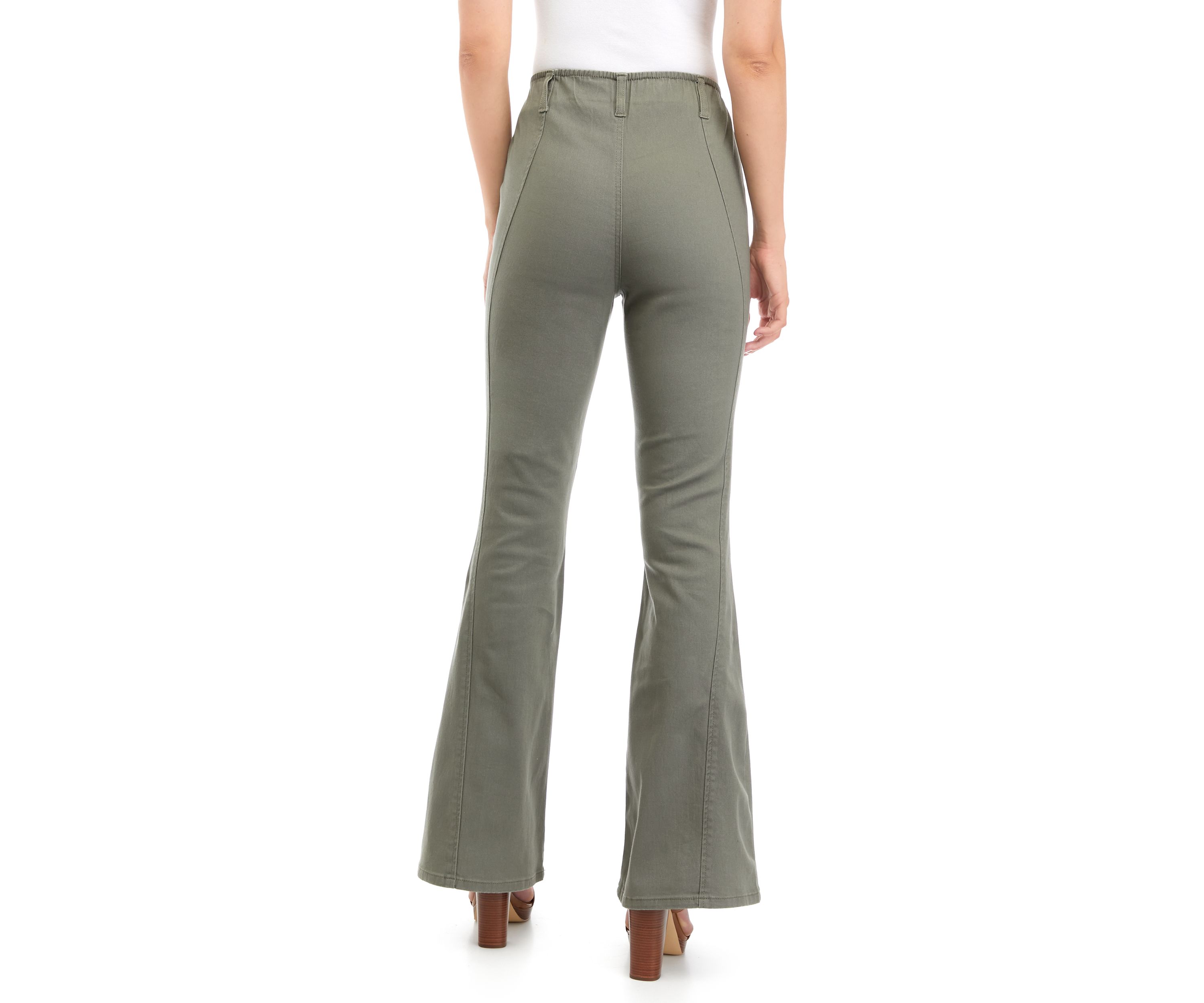 Juniors High Rise Pull On Seamed Flare Jeans