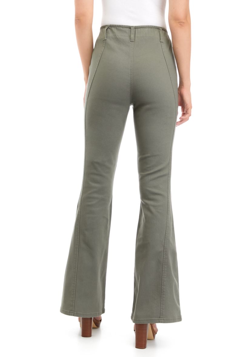 Juniors High Rise Pull On Seamed Flare Jeans