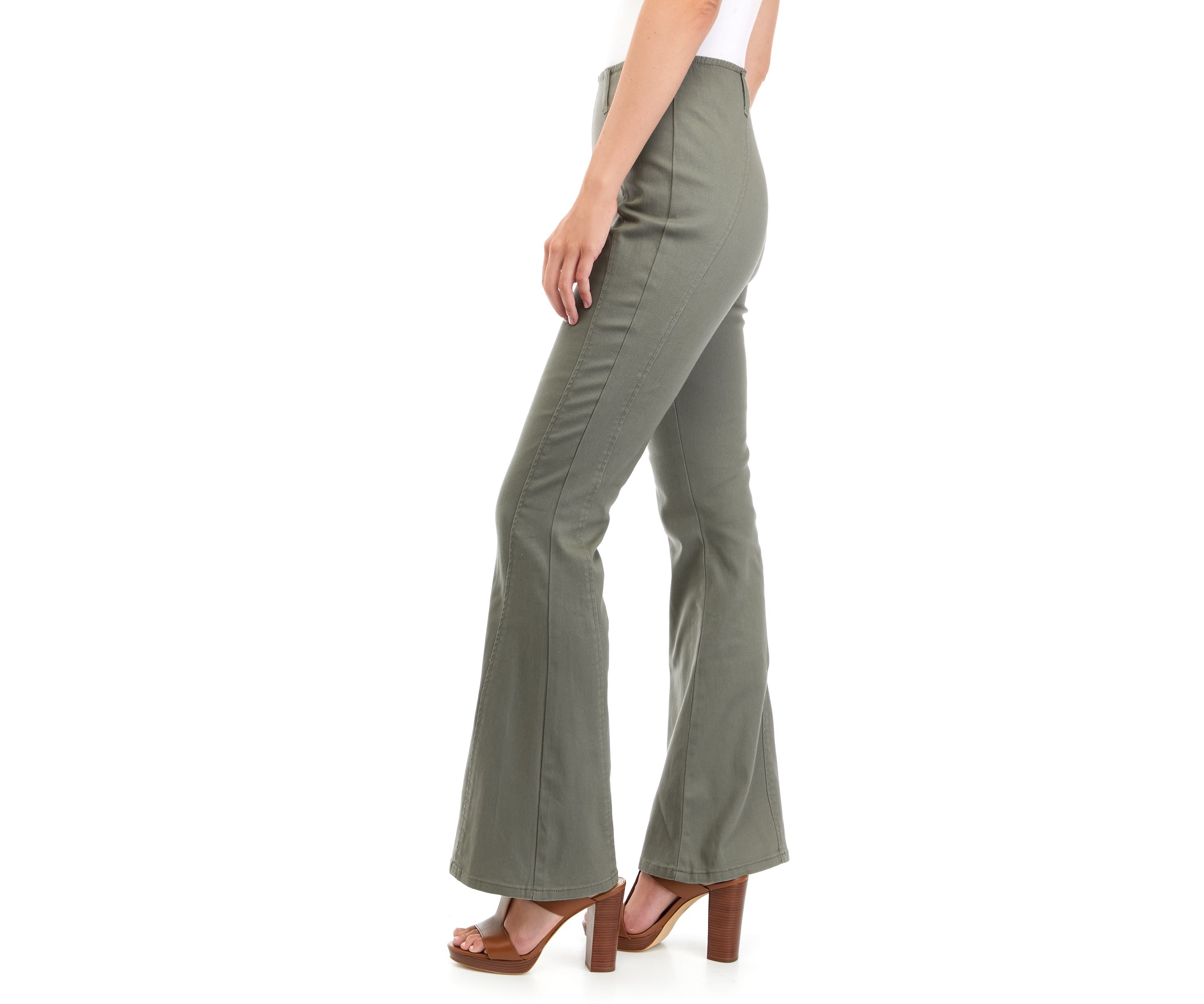 Juniors High Rise Pull On Seamed Flare Jeans