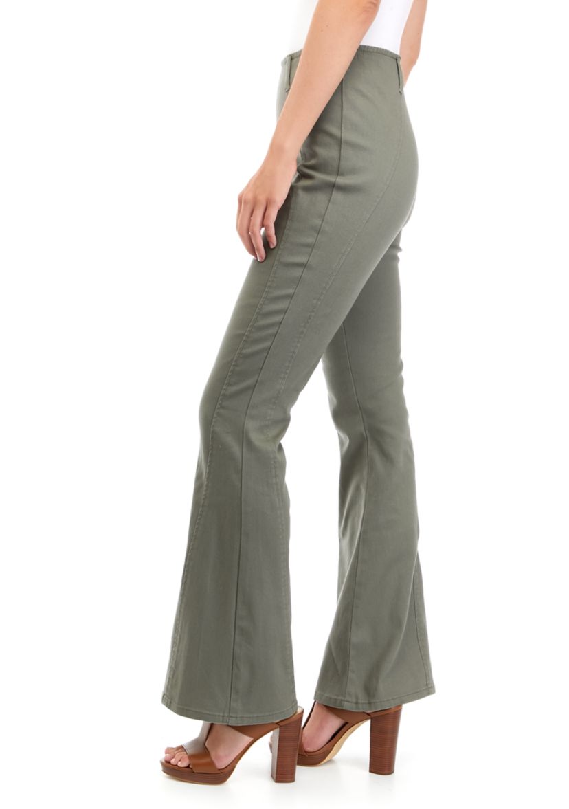 Juniors High Rise Pull On Seamed Flare Jeans