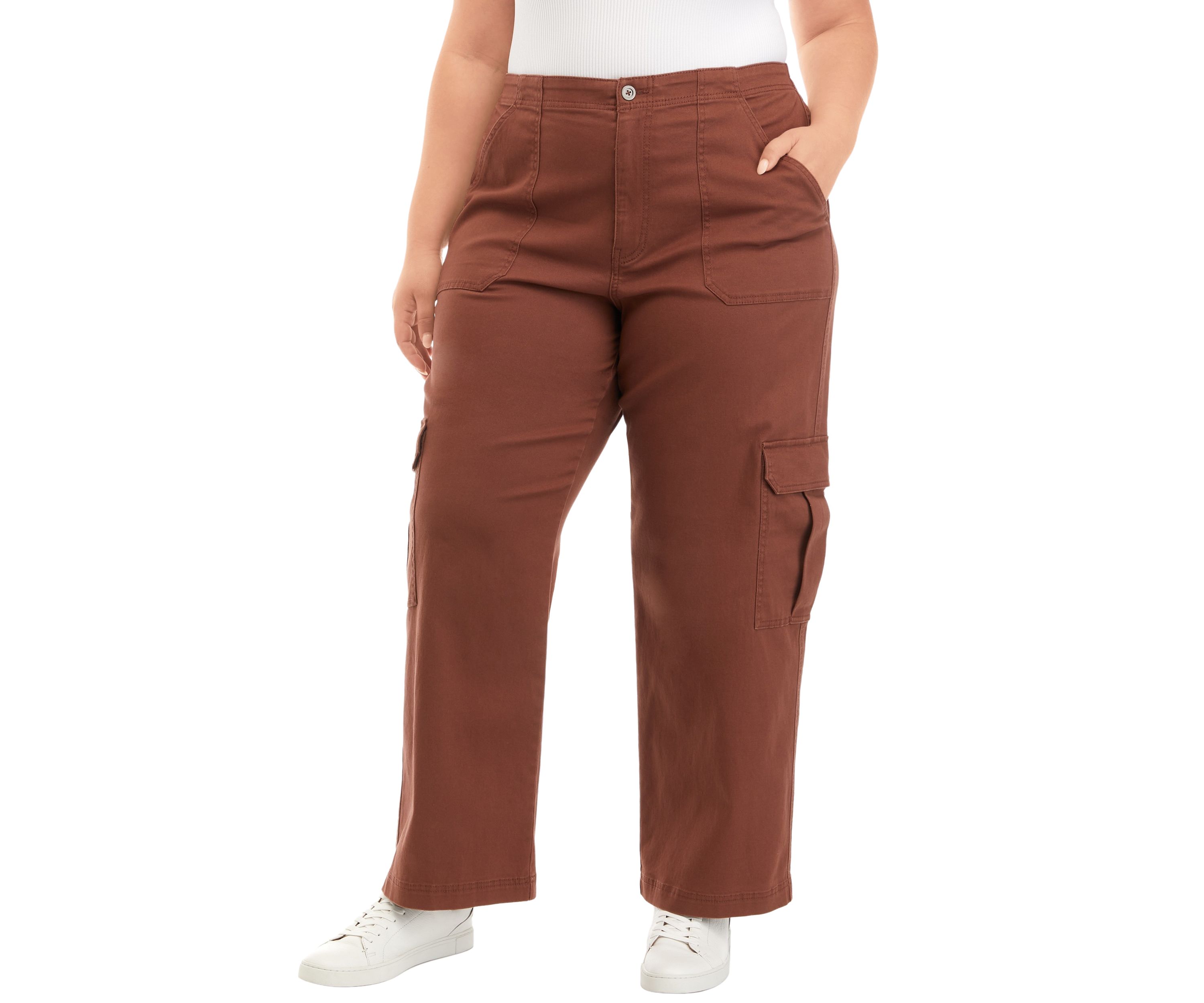 Plus Size Twill Cargo Straight Leg Pants 