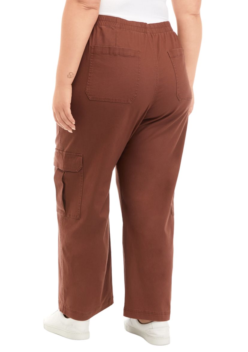Plus Size Twill Cargo Straight Leg Pants 