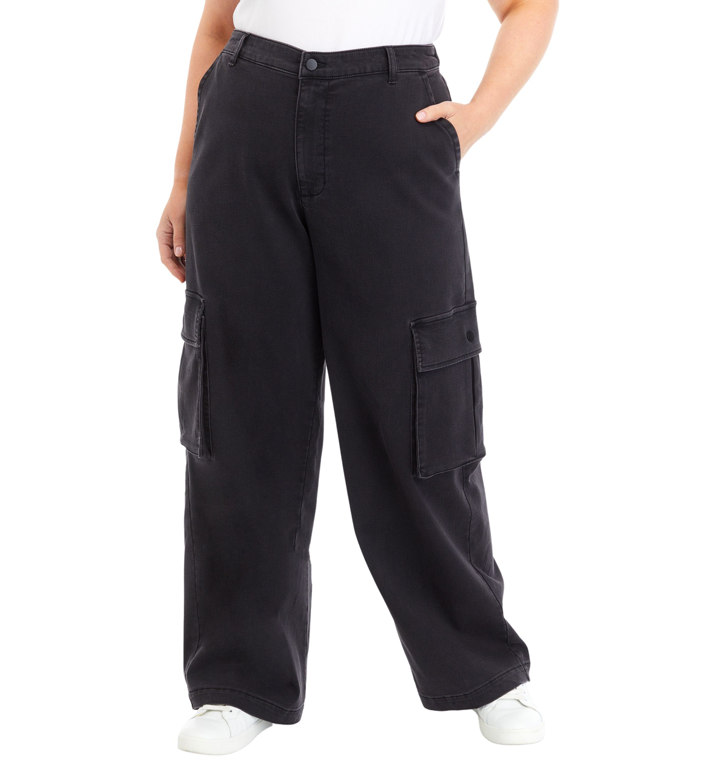 Plus Size Denim Elastic Cargo Pants
