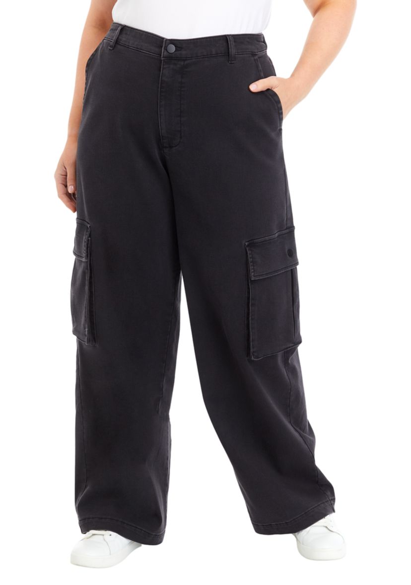 Plus Size Denim Elastic Cargo Pants