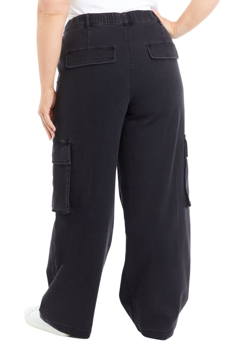 Plus Size Denim Elastic Cargo Pants