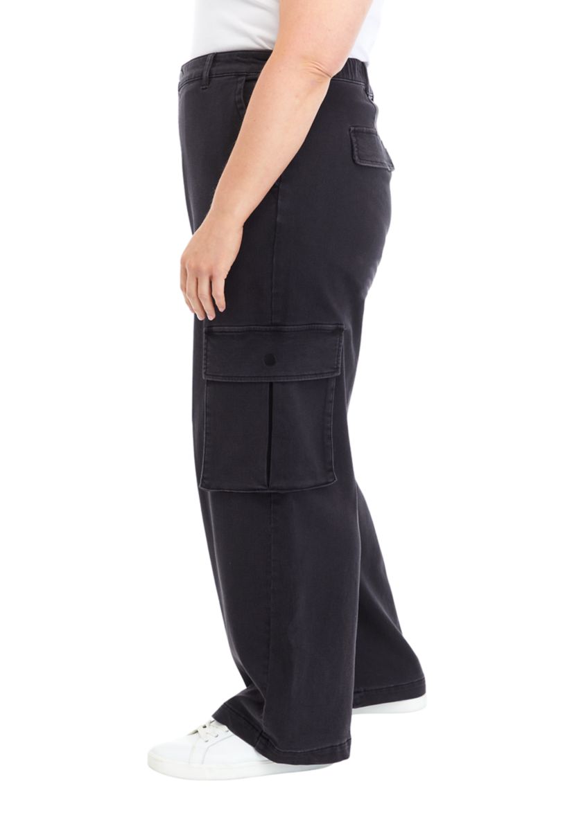 Plus Size Denim Elastic Cargo Pants