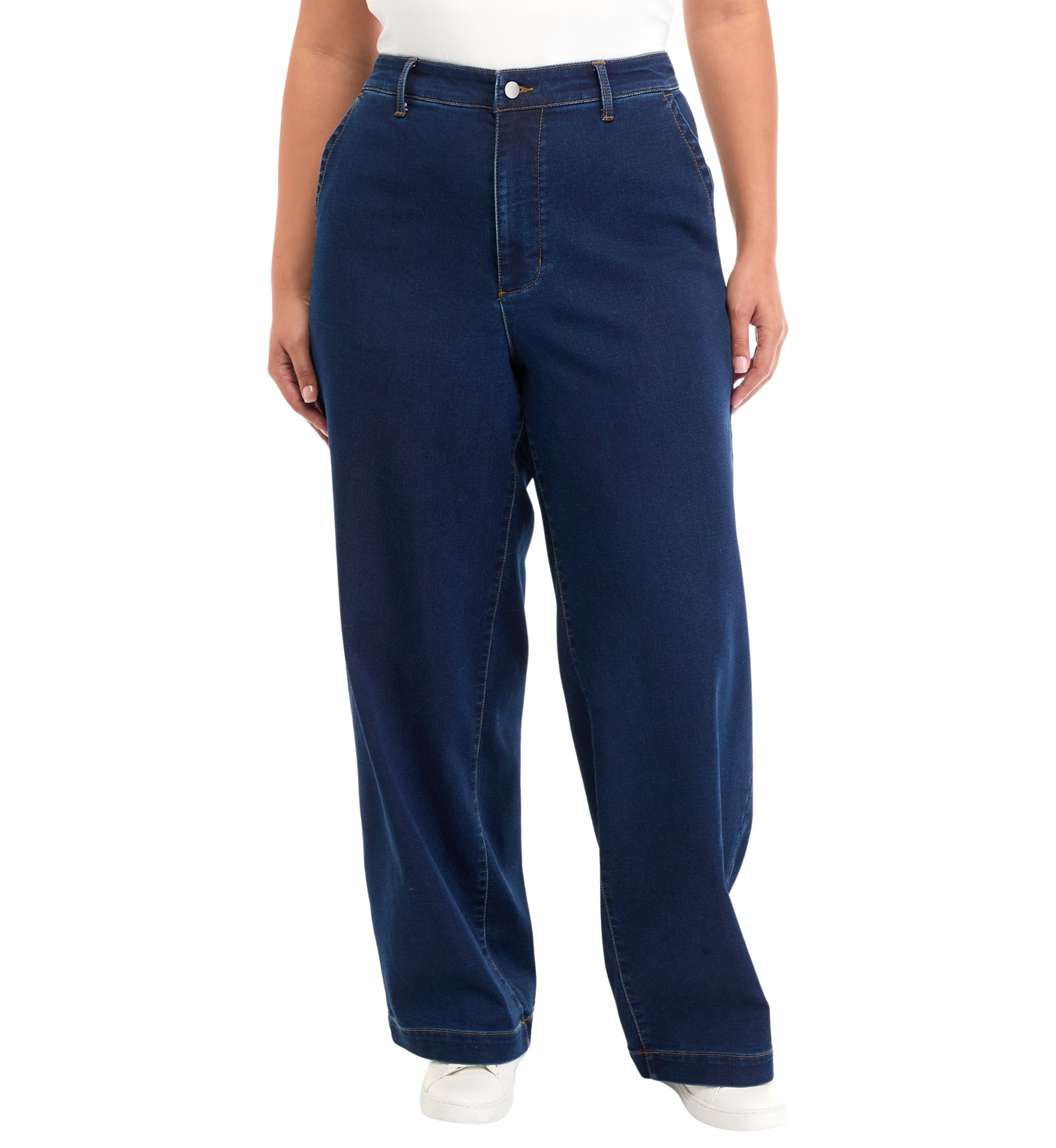 Plus Size Knit Denim Elastic Wide Leg Pants