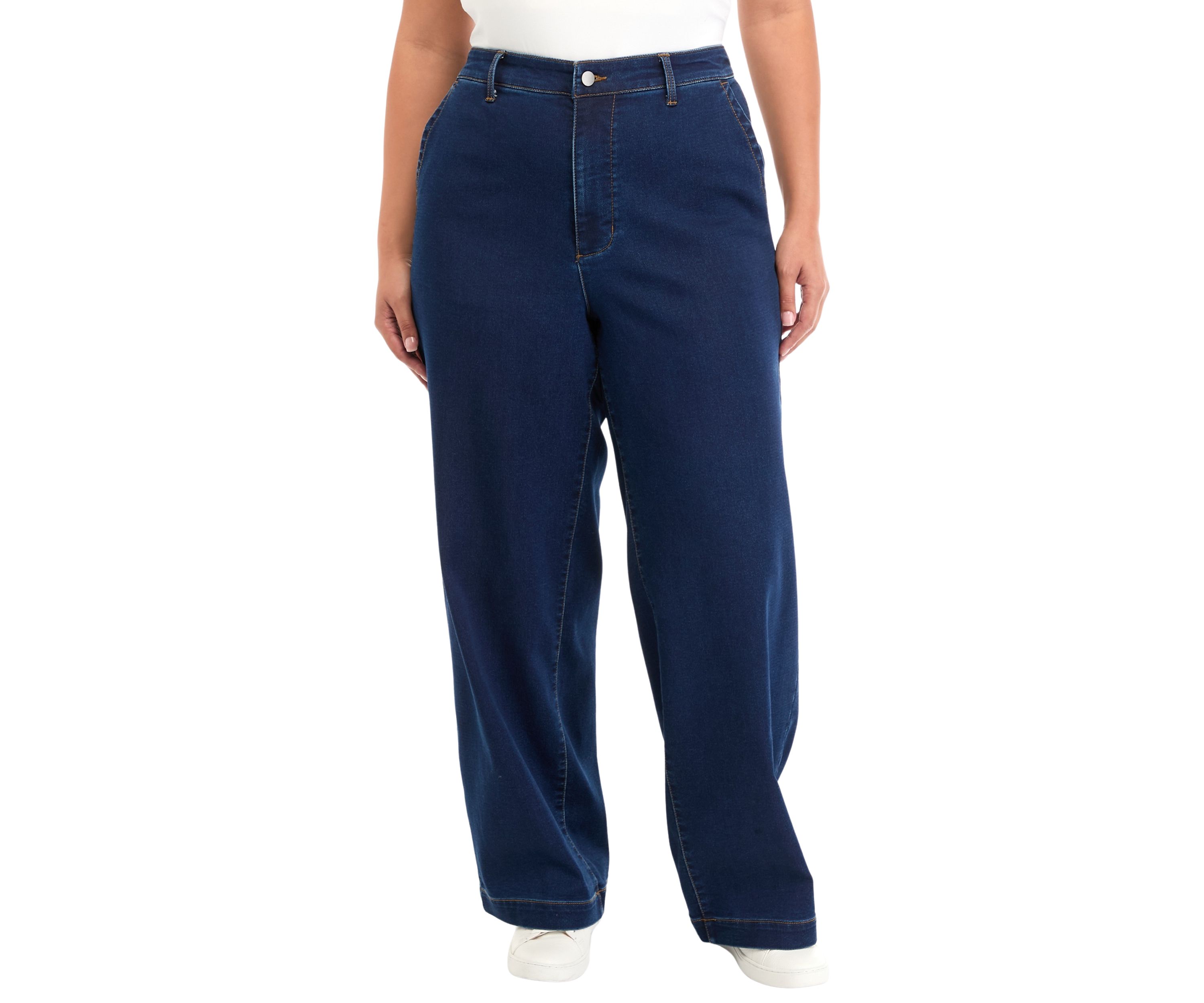 Plus Size Knit Denim Elastic Wide Leg Pants
