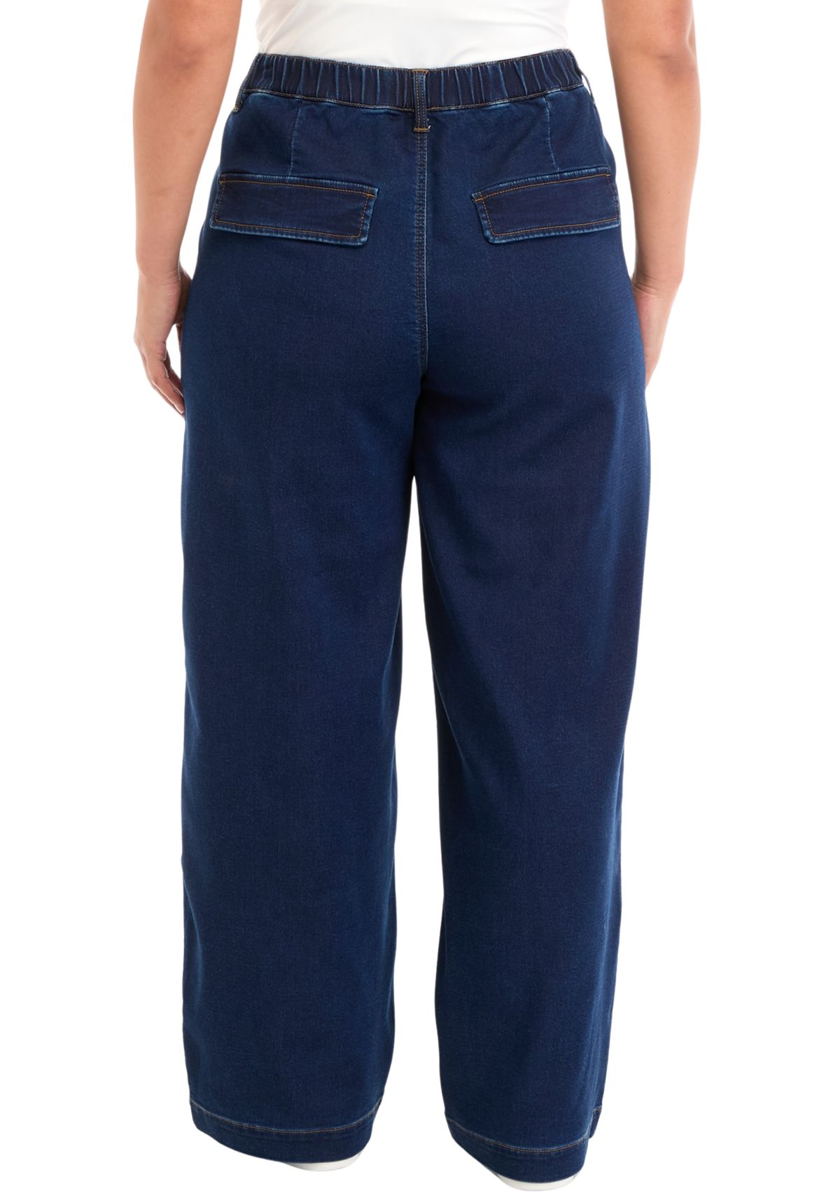 Plus Size Knit Denim Elastic Wide Leg Pants