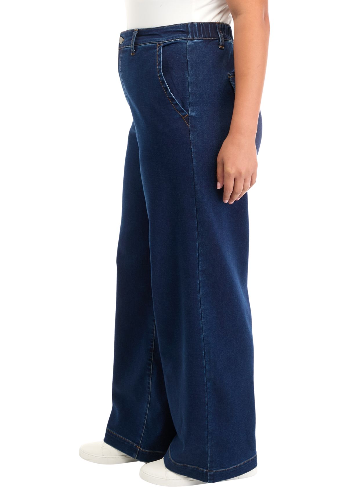 Plus Size Knit Denim Elastic Wide Leg Pants