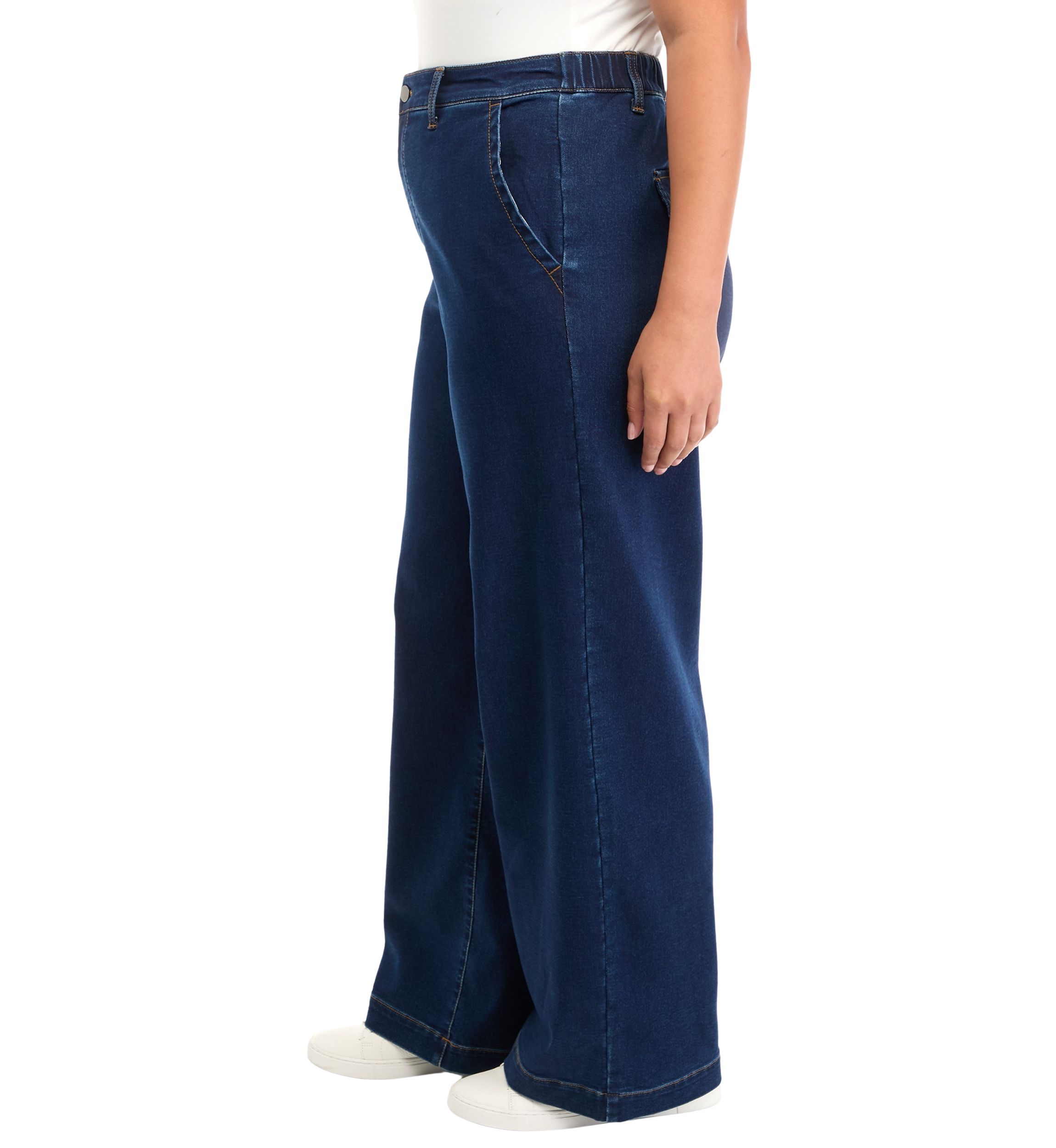 Plus Size Knit Denim Elastic Wide Leg Pants