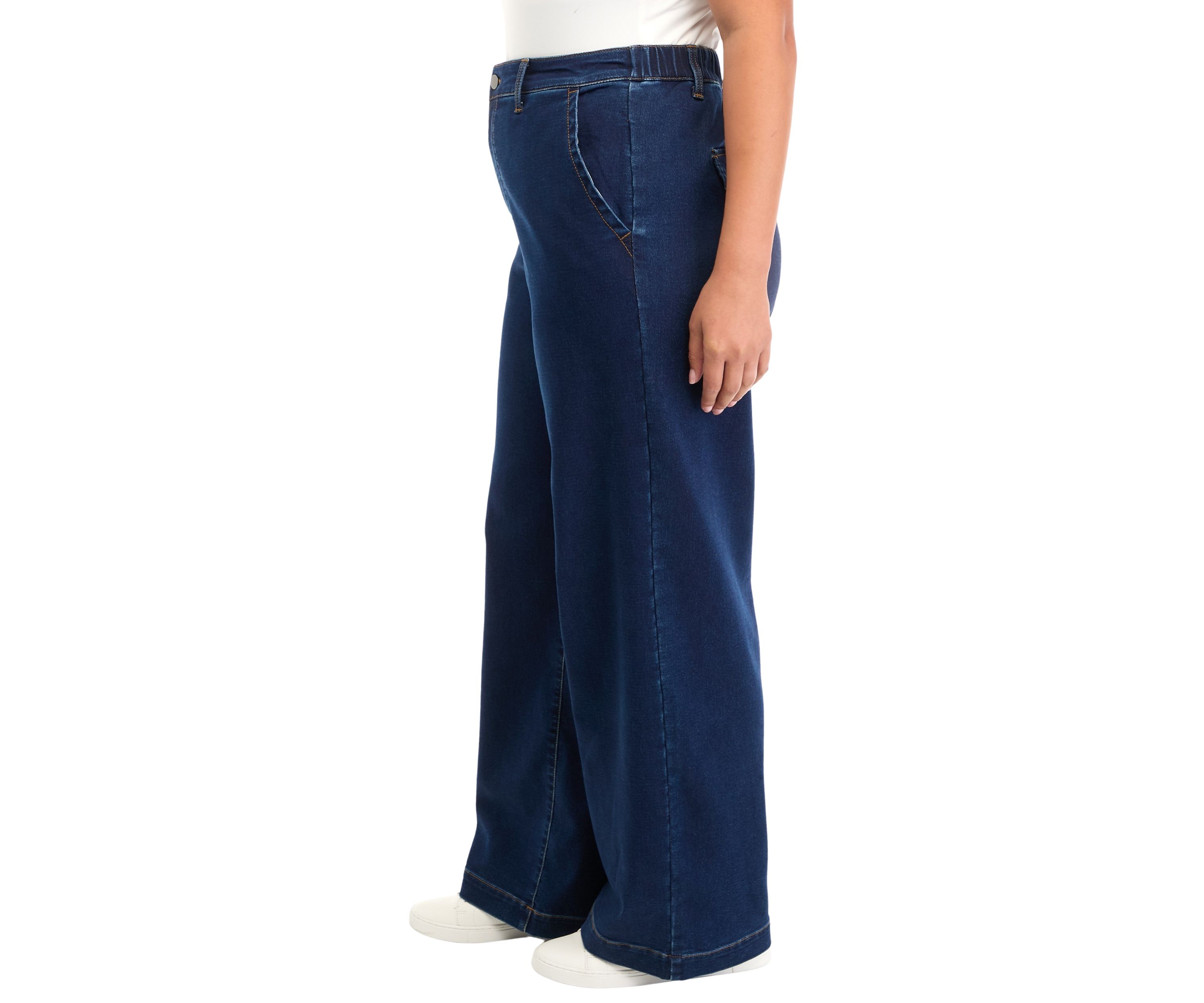 Plus Size Knit Denim Elastic Wide Leg Pants
