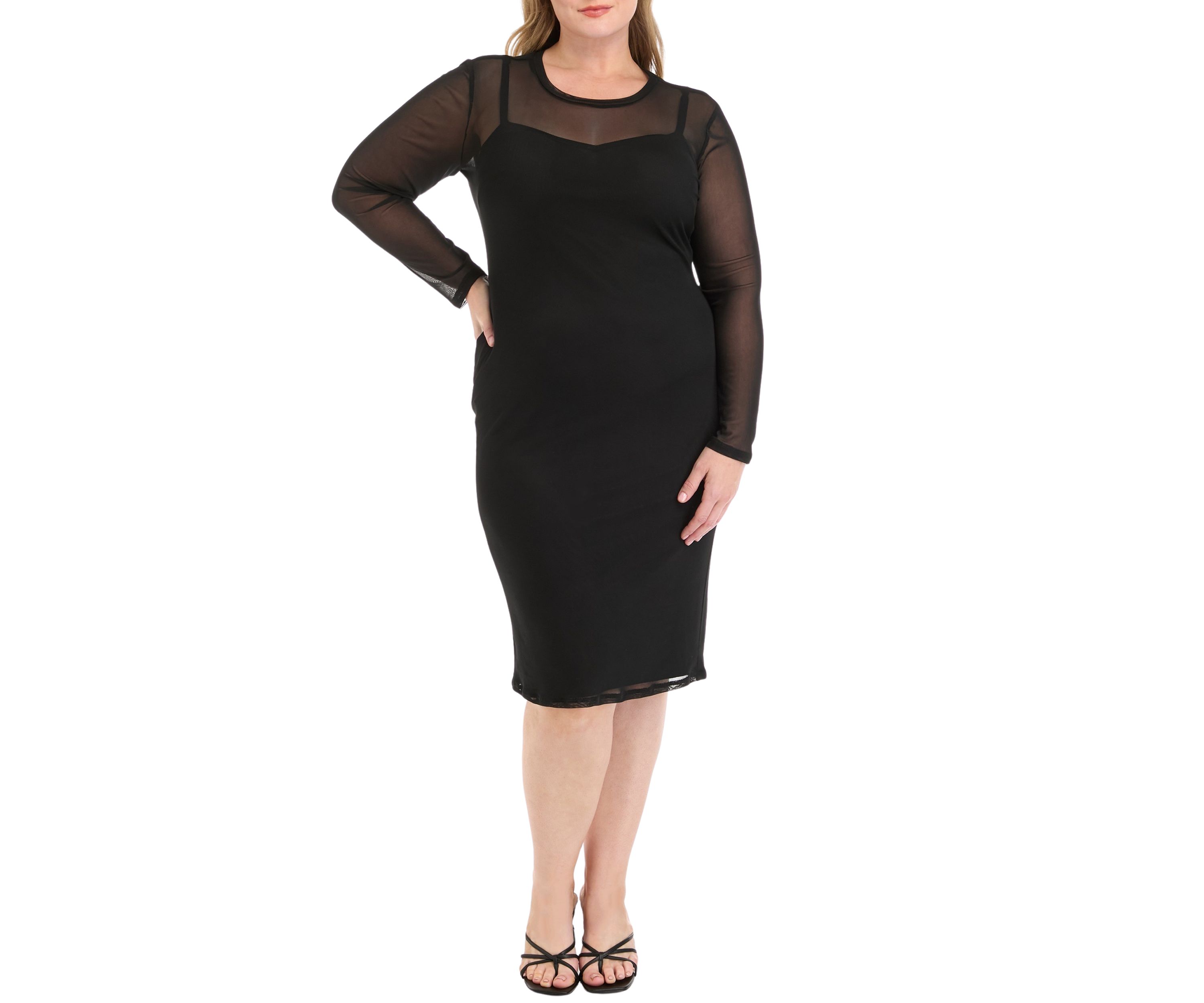 Plus Size Mesh Crew Neck Midi Dress