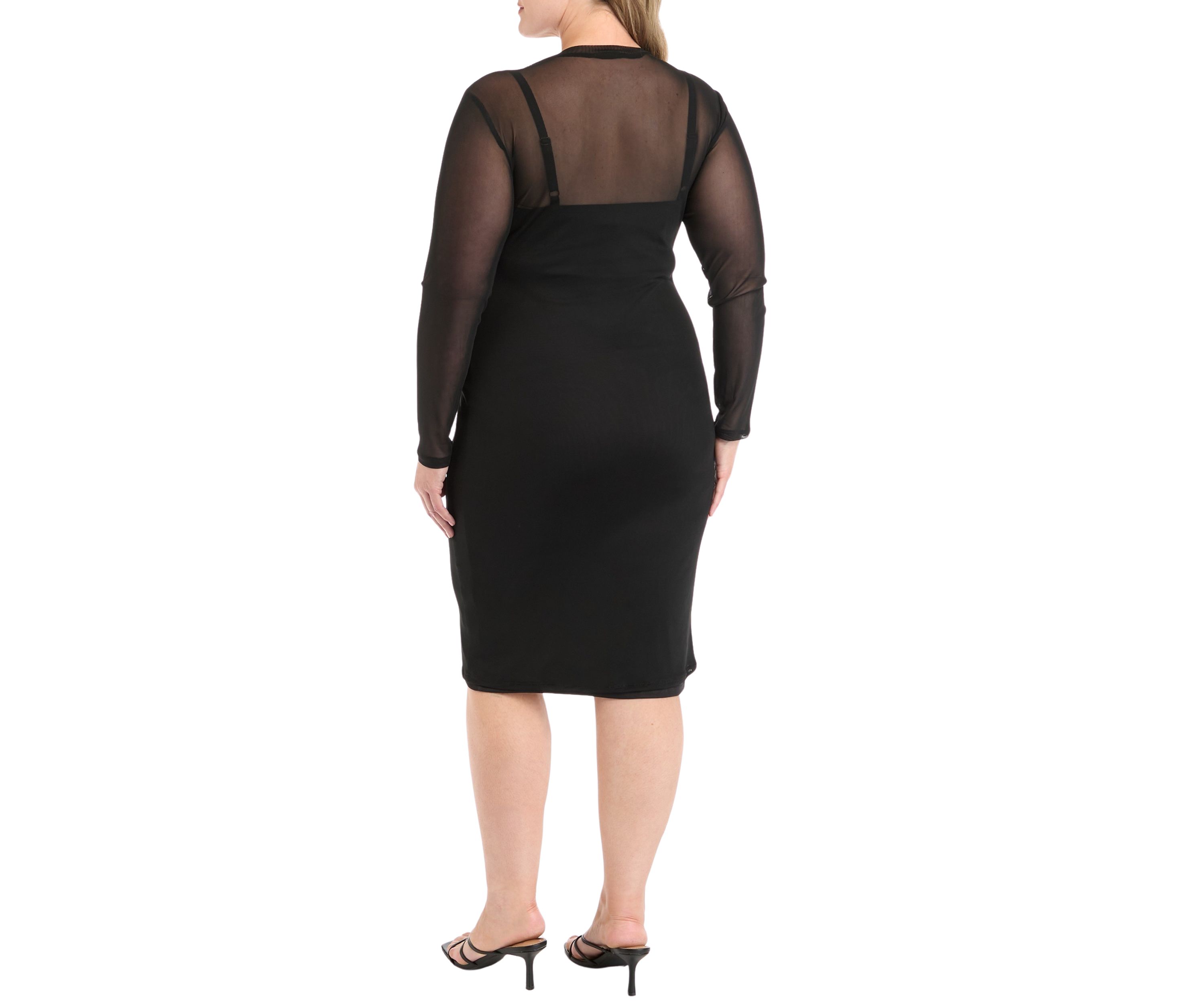 Plus Size Mesh Crew Neck Midi Dress