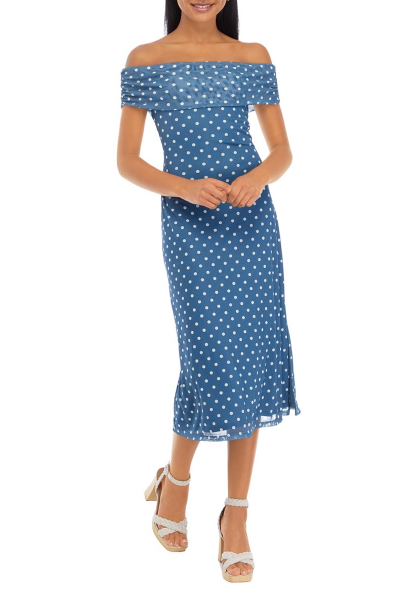Juniors Off the Shoulder Printed Dress