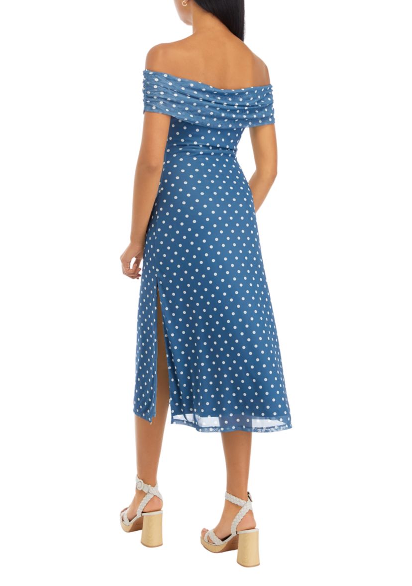 Juniors Off the Shoulder Printed Dress
