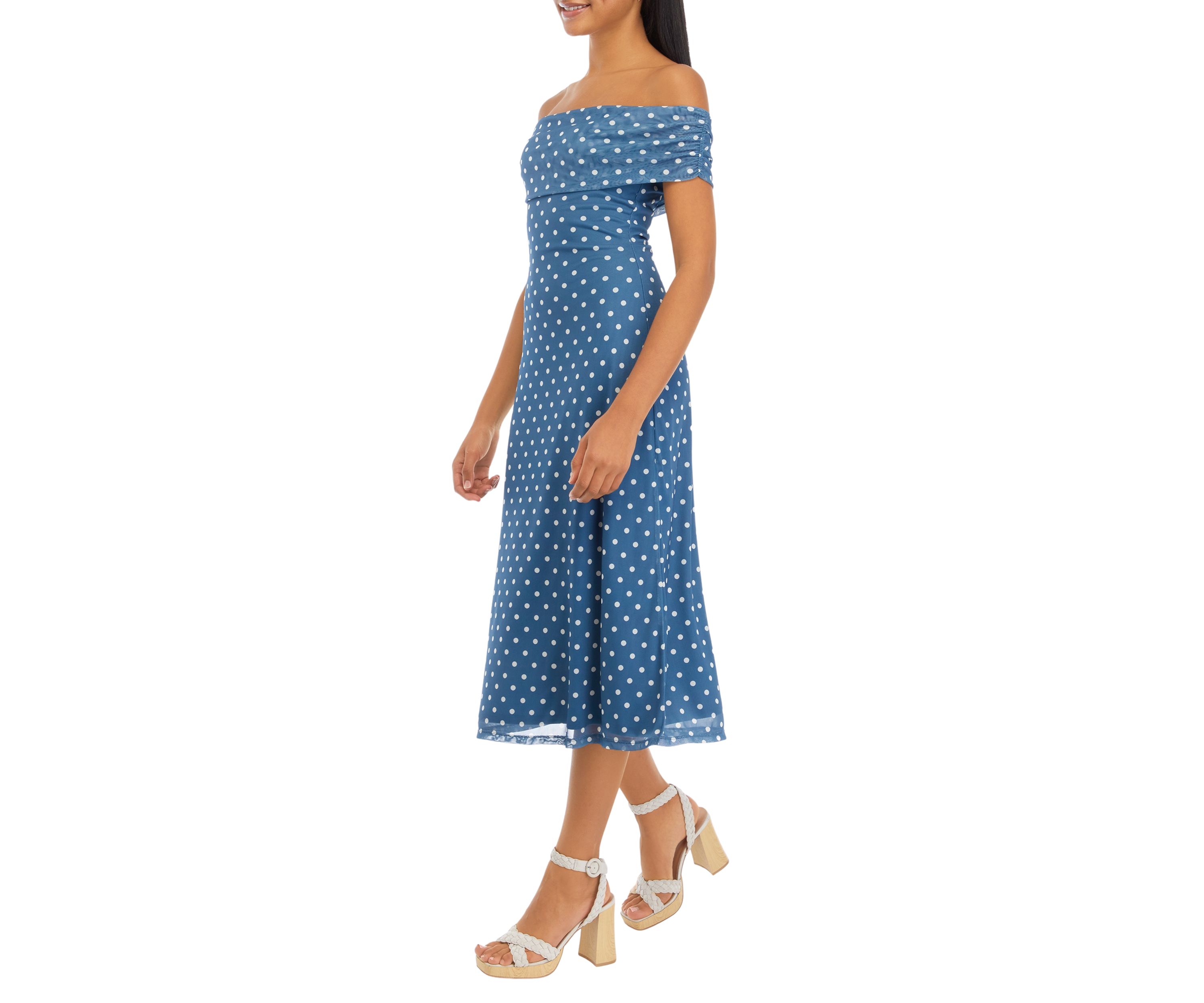 Juniors Off the Shoulder Printed Dress