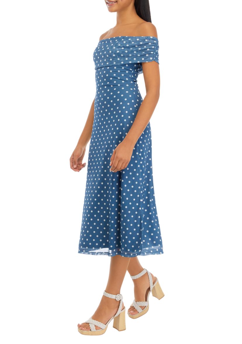 Juniors Off the Shoulder Printed Dress