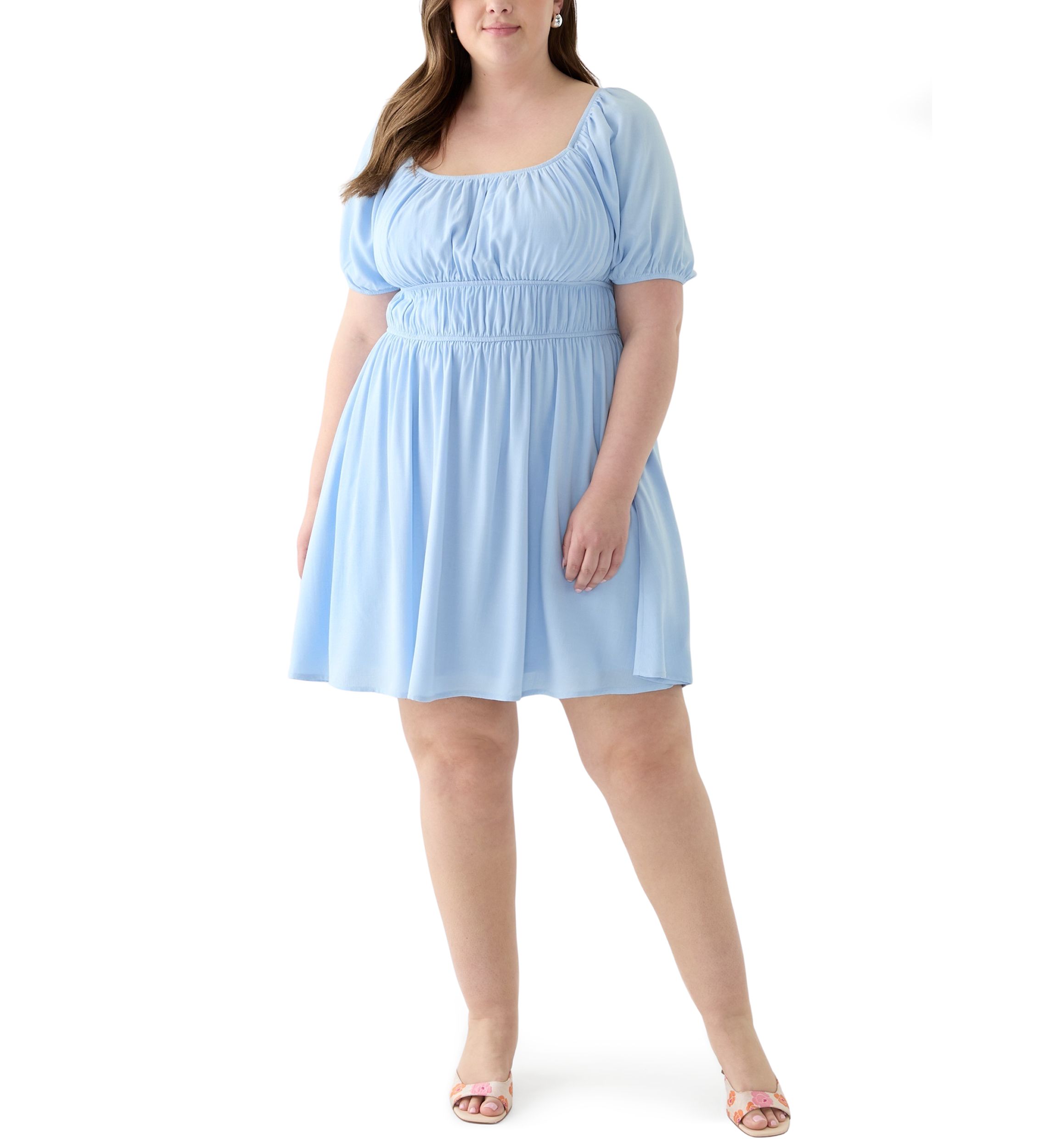 Plus Size Puff Sleeve Textured Dress