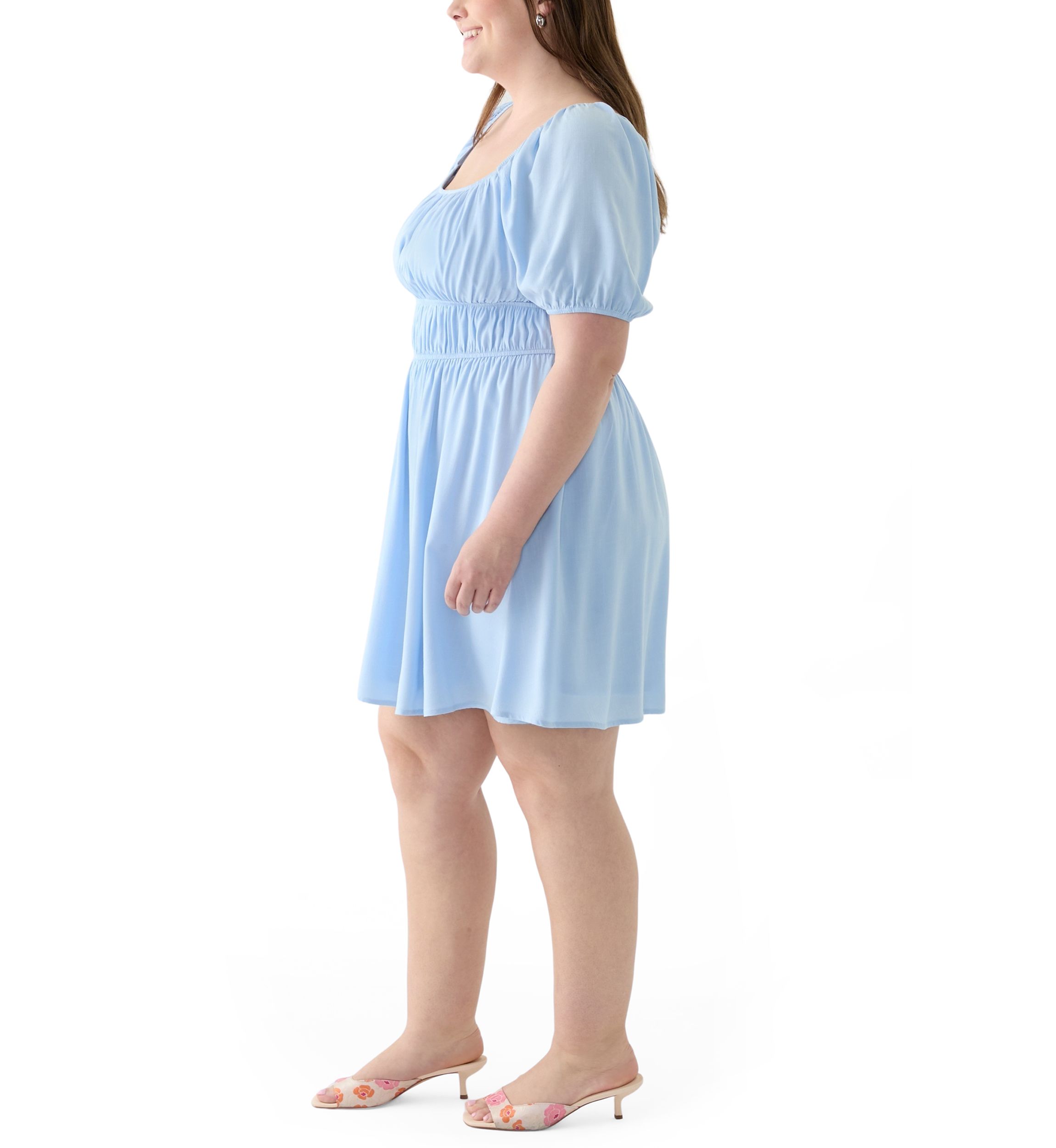 Plus Size Puff Sleeve Textured Dress