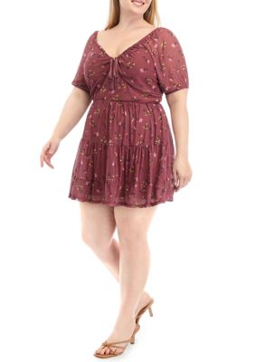TINSEL Women's Plus Size Tiered Mini Dress, Mauve, 4X