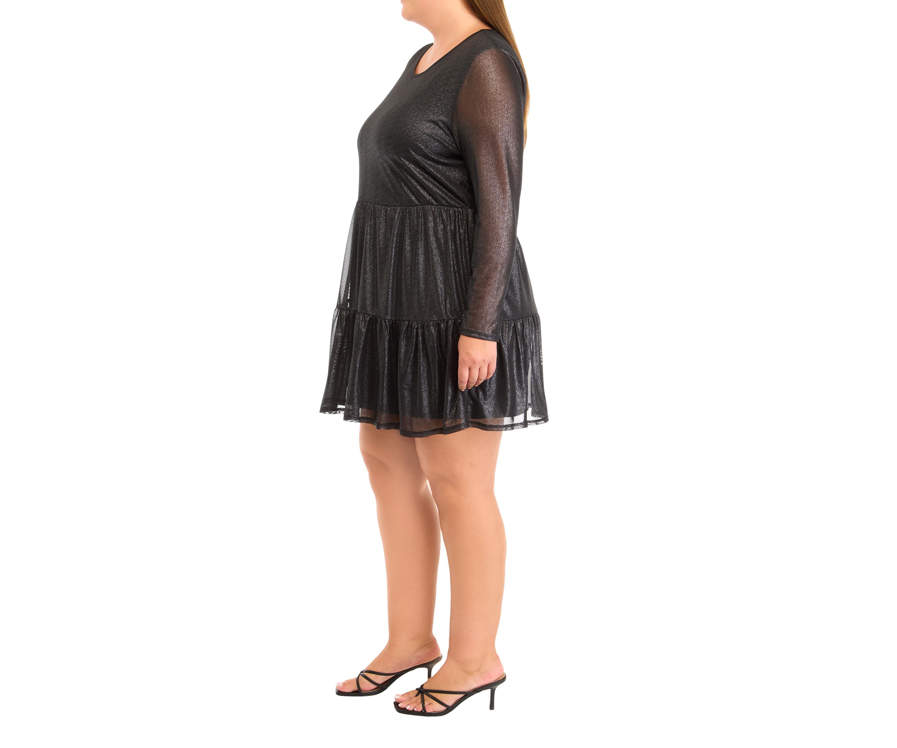Plus Size Tiered Mesh Foil Dress