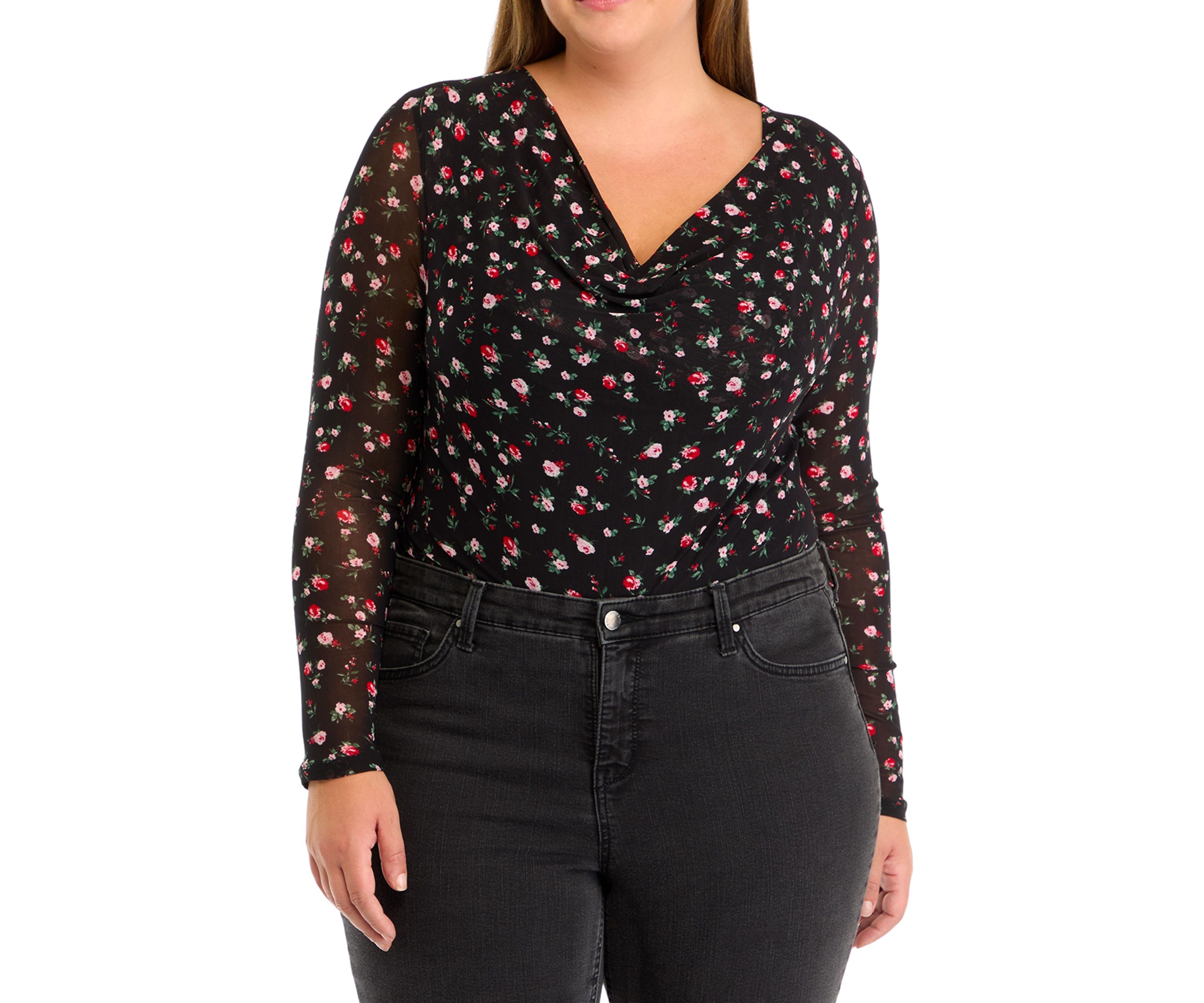 Plus Size Mesh Drape Bodysuit