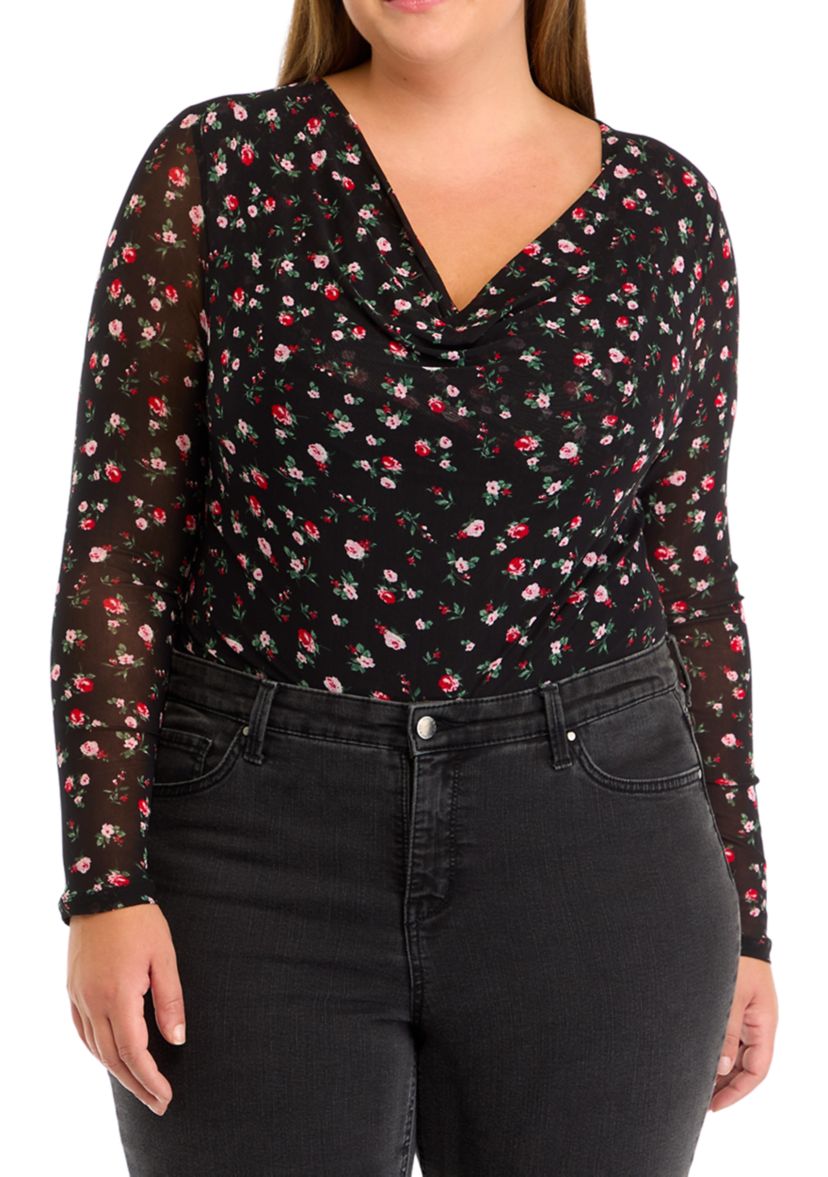 Plus Size Mesh Drape Bodysuit