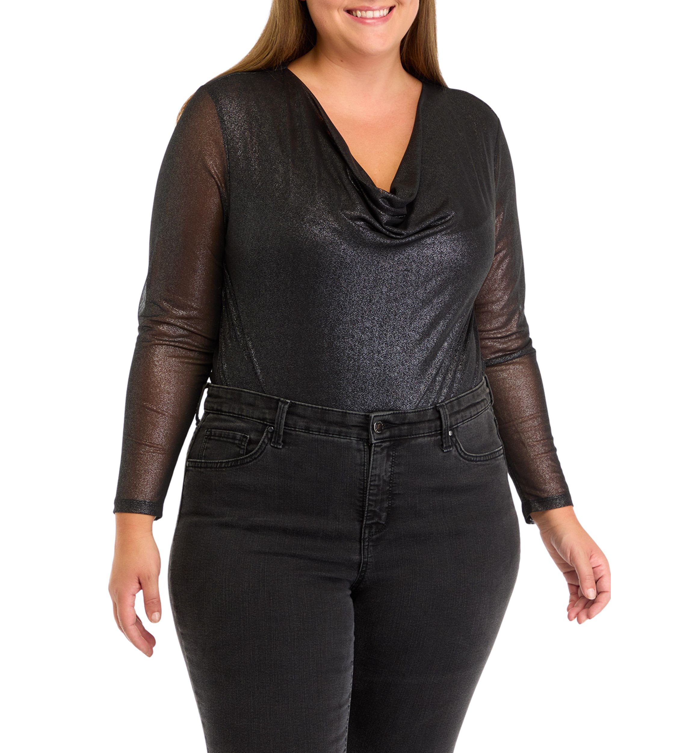 Plus Size Mesh Printed Drape Bodysuit