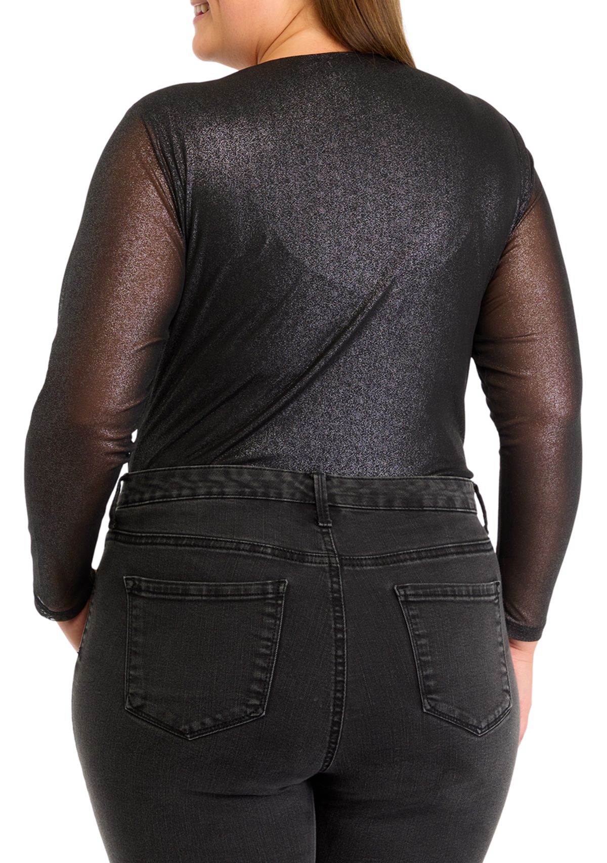 Plus Size Mesh Printed Drape Bodysuit