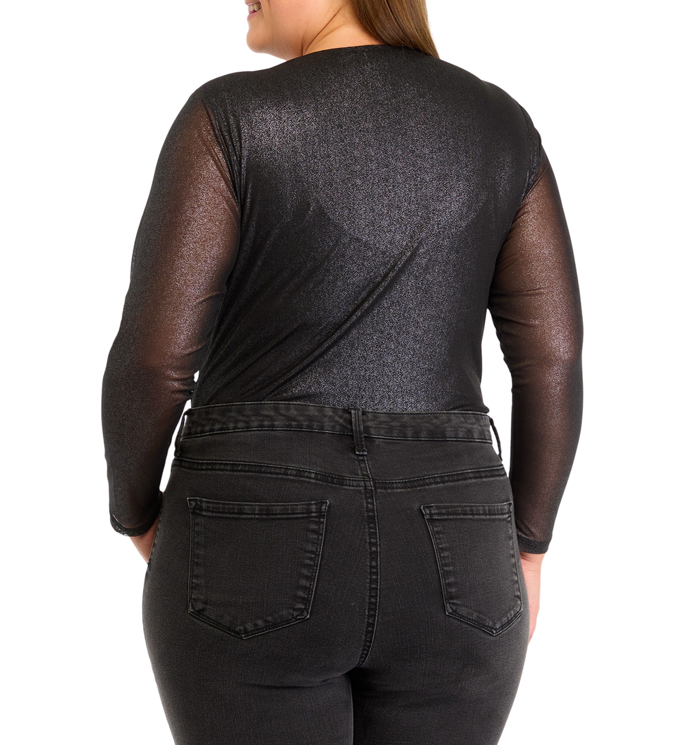 Plus Size Mesh Printed Drape Bodysuit